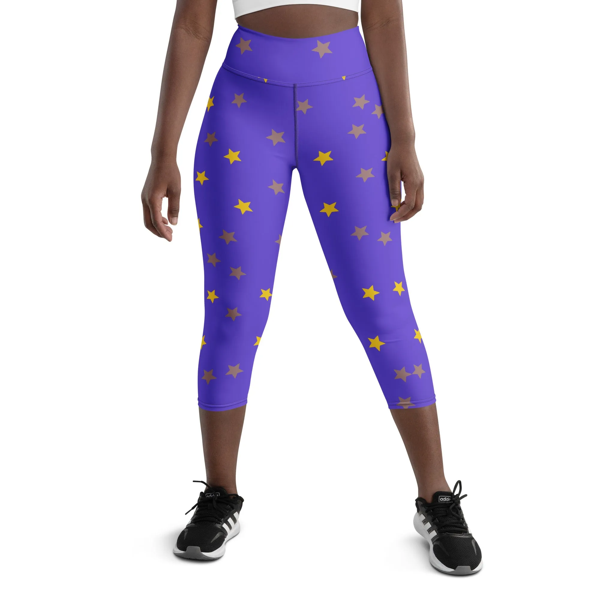 Shimmery Purple Stars Yoga Capri Leggings | Activewear Capri Leggings, lioness-love