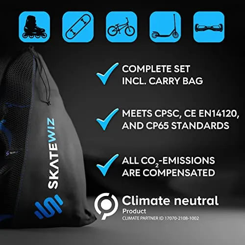 SKATEWIZ Knee Pads for Kids - Impact Size XS in Blue - Kids Knee Pads and Elbow Pads Set - Kids Knee Pads Skating Skate Pads - Skateboard Accessories and Elbow Pads for Kids 5-8