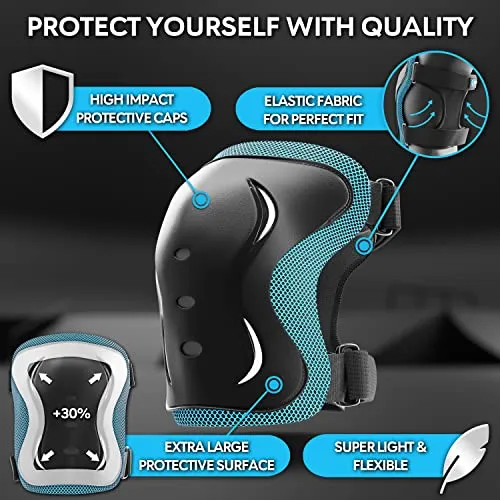 SKATEWIZ Knee Pads for Kids - Impact Size XS in Blue - Kids Knee Pads and Elbow Pads Set - Kids Knee Pads Skating Skate Pads - Skateboard Accessories and Elbow Pads for Kids 5-8