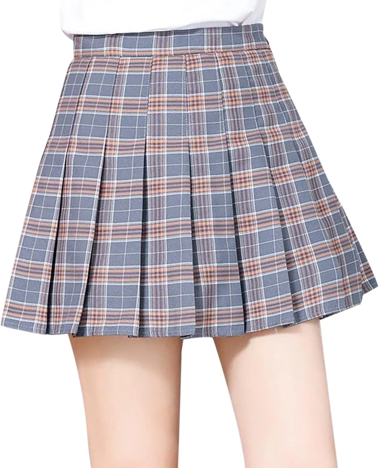 Skirts for Women High Waist Chain A-Line Skirt High Waist Check Pleated Fairy Mini Skirt Skater School Tennis