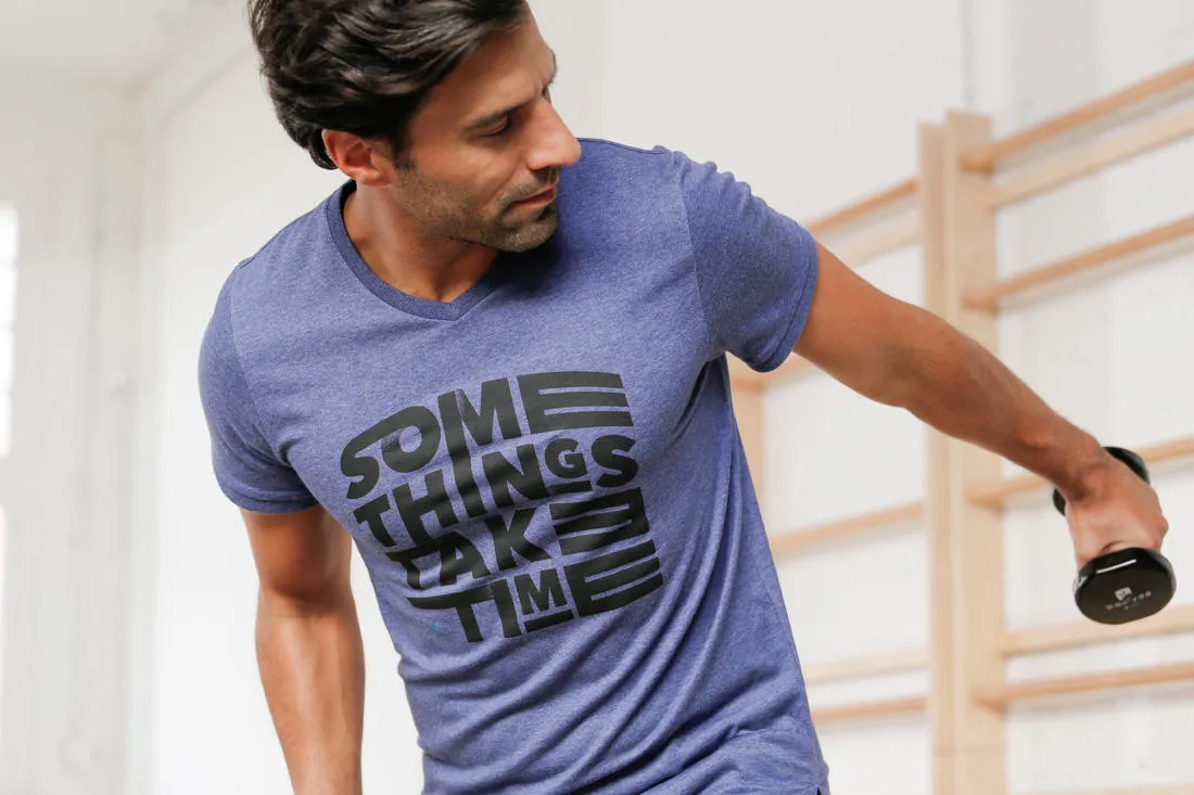 Slim-Fit Gym & Pilates T-Shirt - Burgundy Print