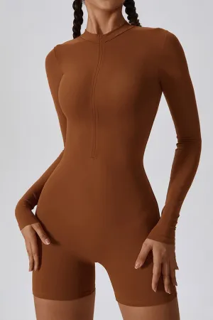Solid Zippered Long-Sleeved Sports Jumpsuit
