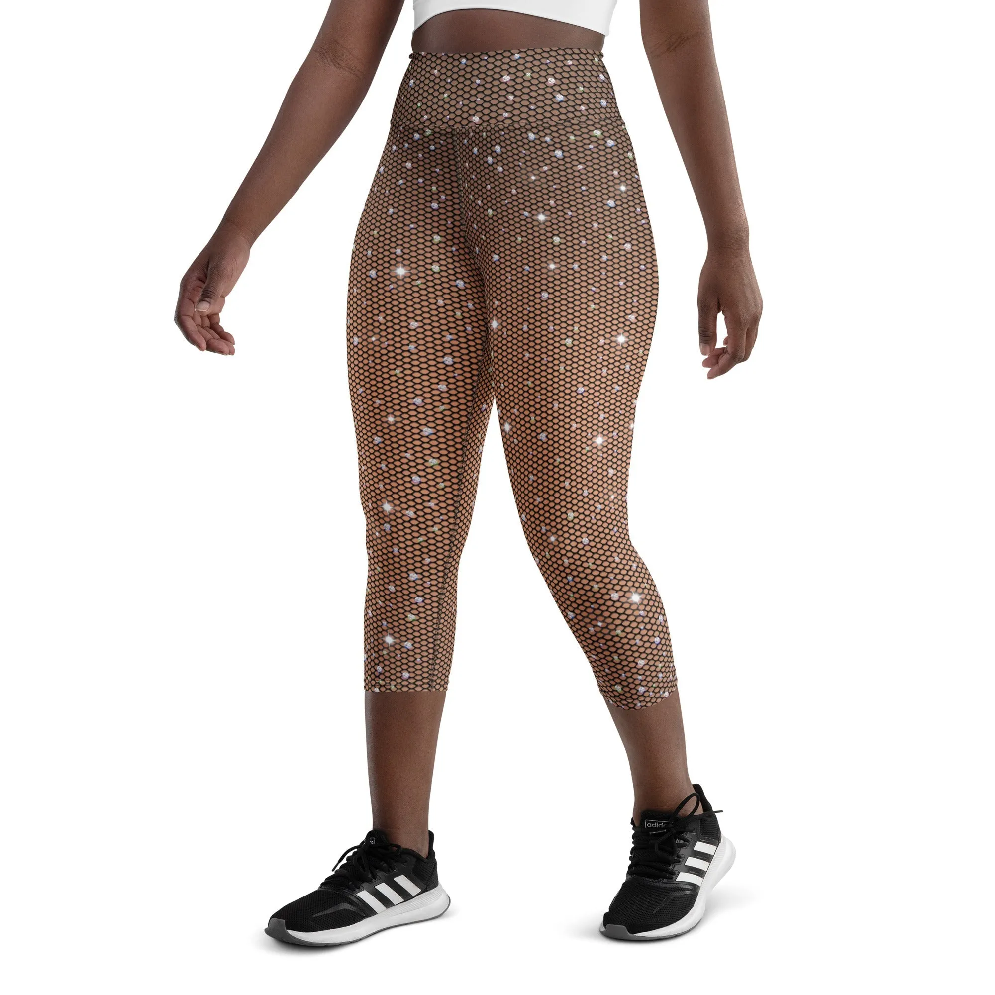 Sparkle Fishnet Print Yoga Capris