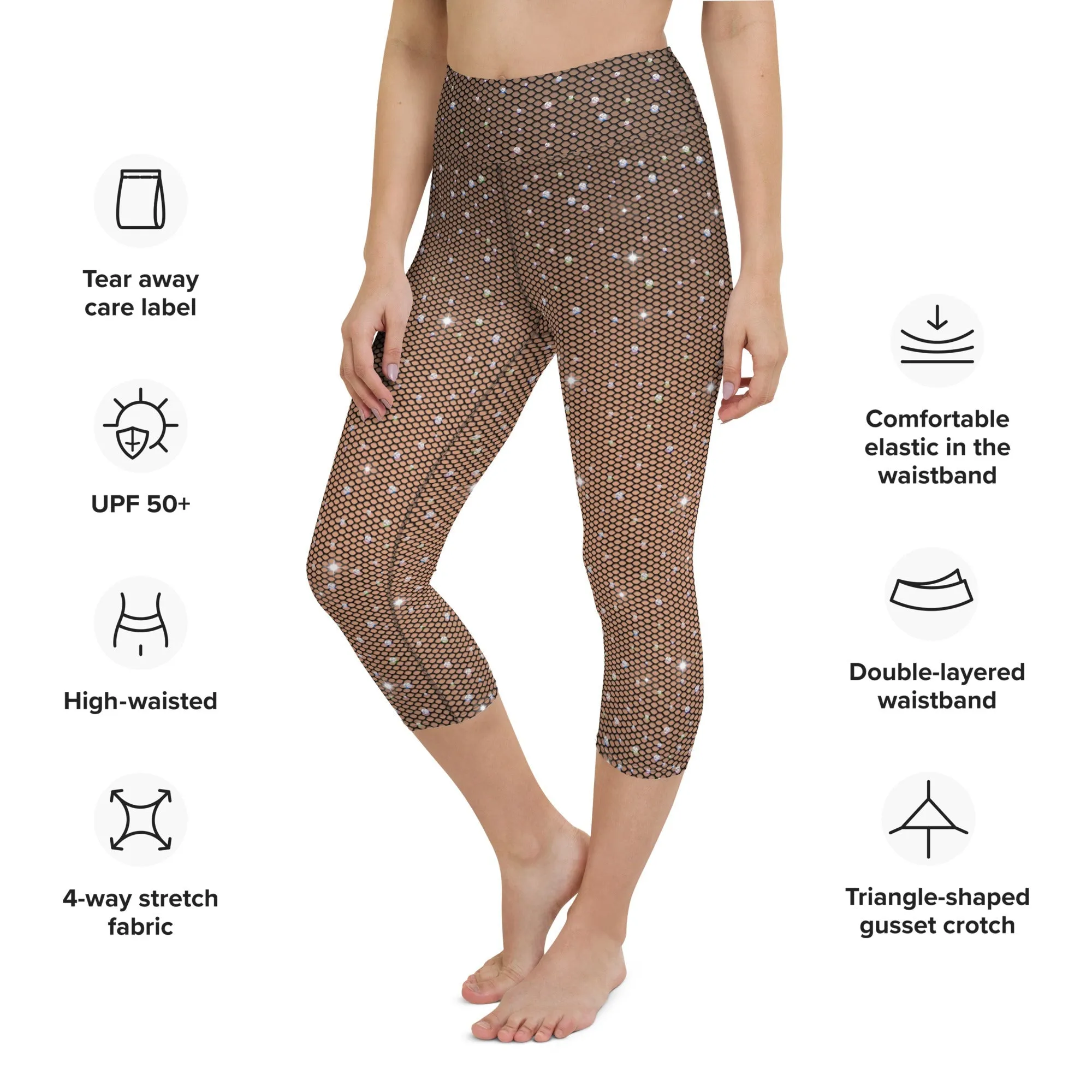 Sparkle Fishnet Print Yoga Capris