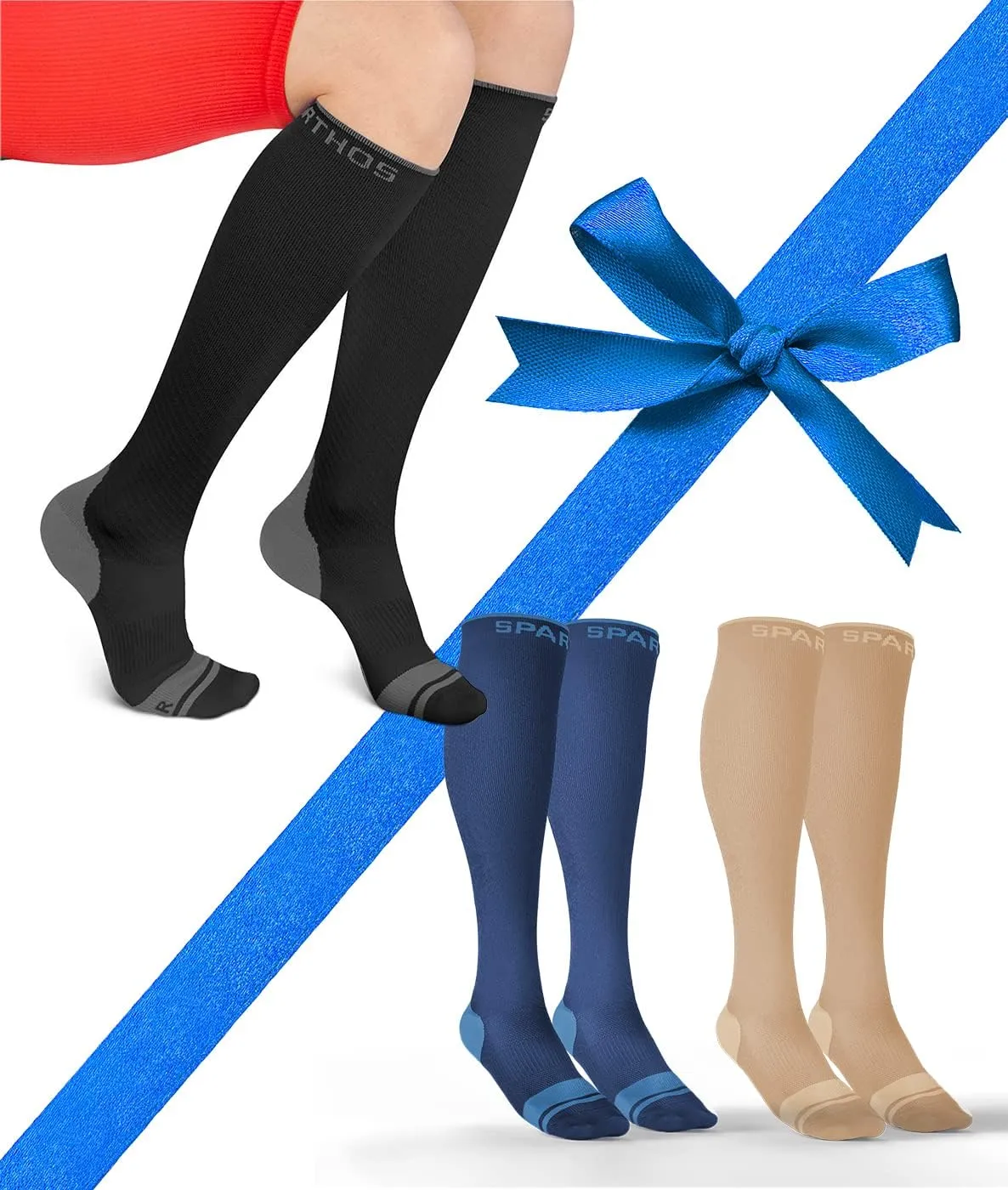 Sparthos Compression Socks (20-30mmHg) Bundle of 3 [Size Small/Medium] - Midnight Black   Desert Beige   Cobalt Blue