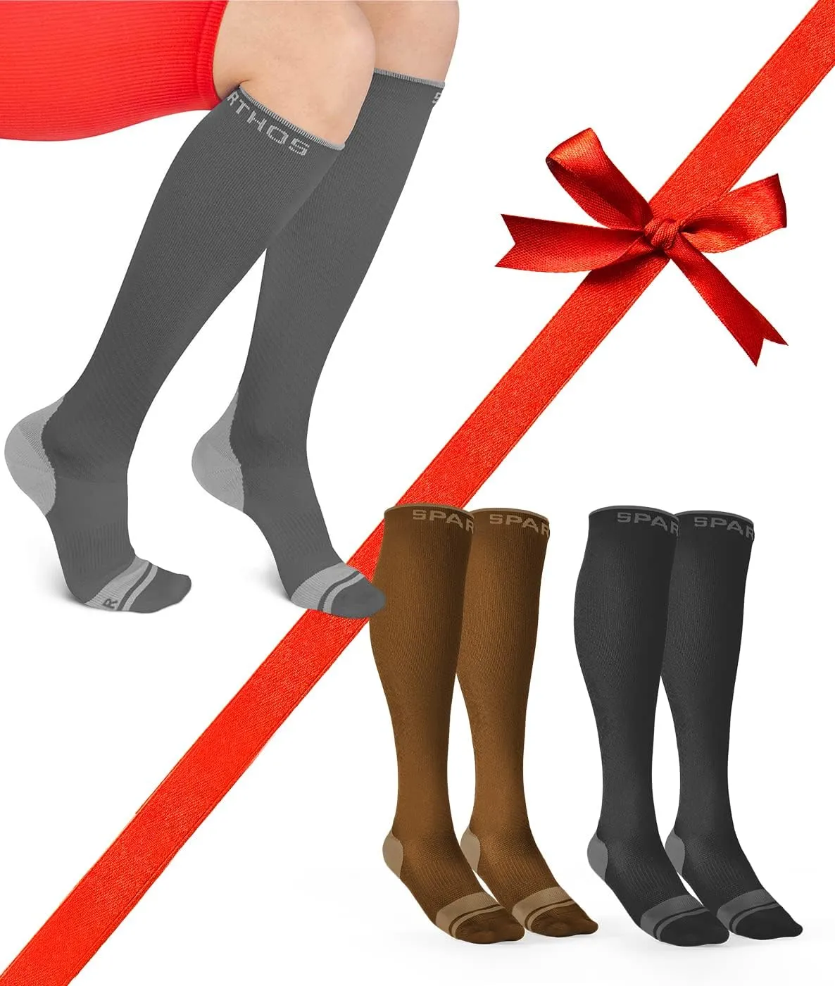 Sparthos Compression Socks (20-30mmHg) Bundle of 3 [Size Small/Medium] - Steel Gray   Mountain Brown   Midnight Black