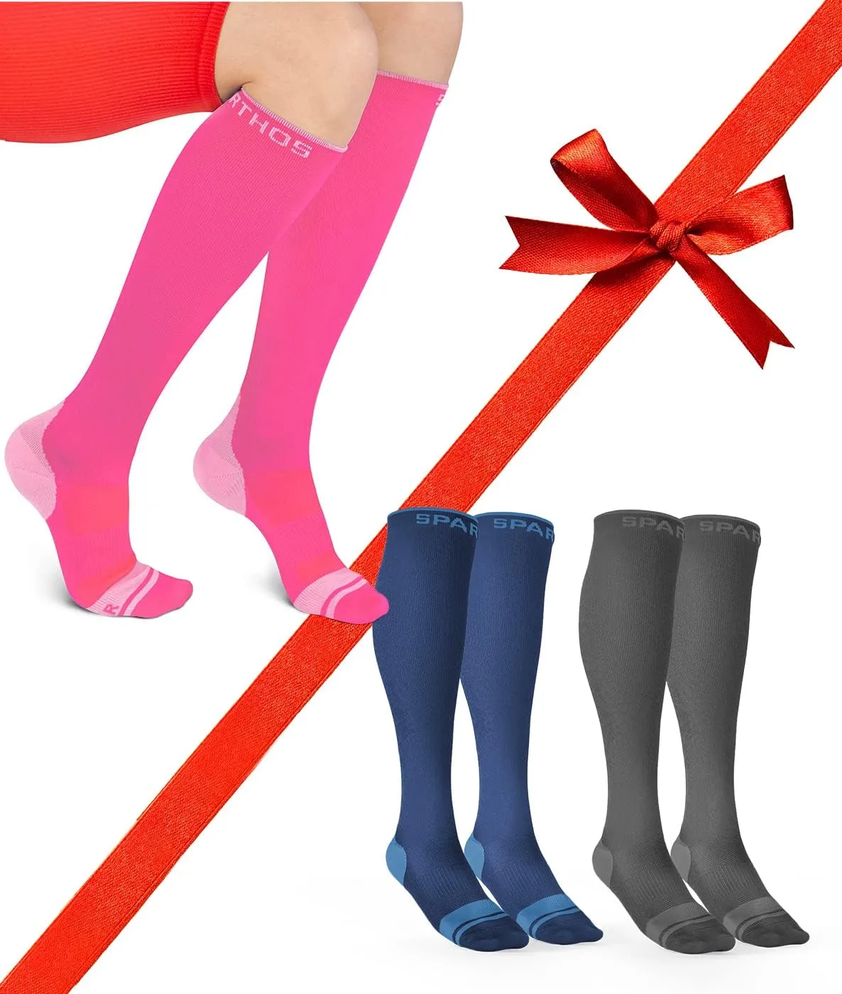 Sparthos Compression Socks (20-30mmHg) Bundle of 3 [Size XXL] - Flamingo Pink   Cobalt Blue   Steel Gray