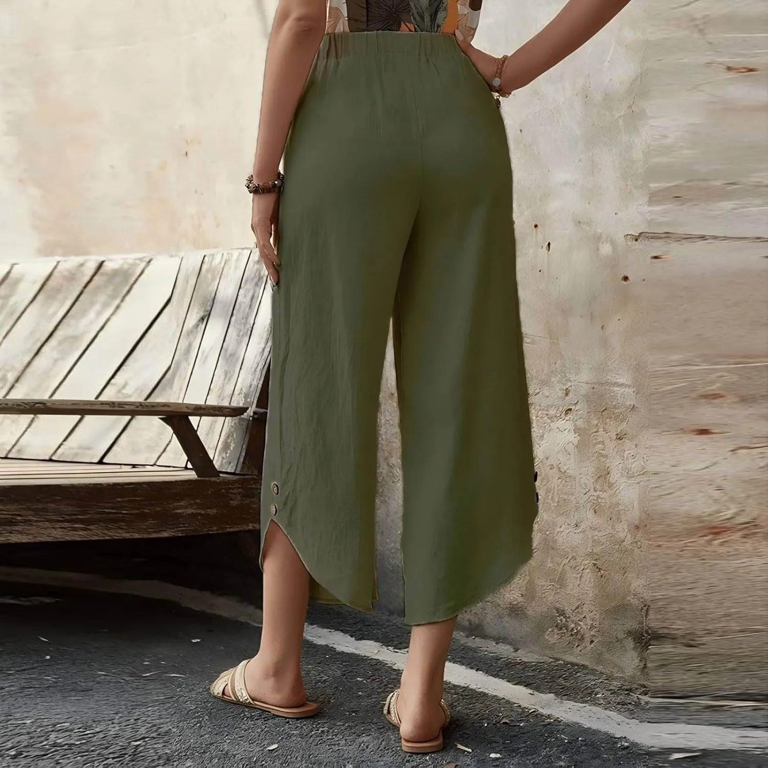 Straight Leg Sweatpants for Women Comfy Work Pants with Elastic High Waist Paper Boho Lounge Pants Baggy Palazzo