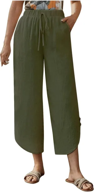 Straight Leg Sweatpants for Women Comfy Work Pants with Elastic High Waist Paper Boho Lounge Pants Baggy Palazzo