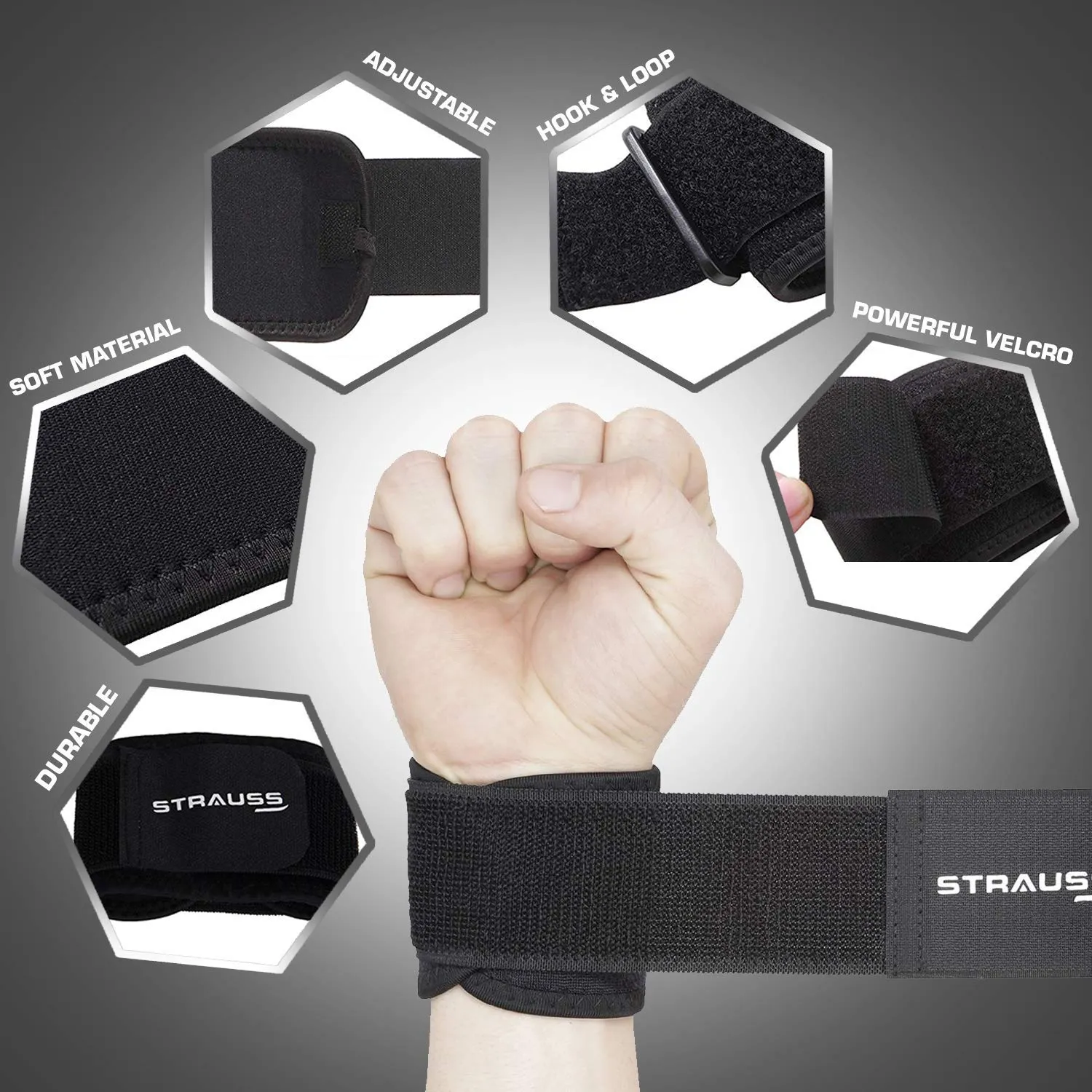 Strauss Wrist Support, Pair (Free Size, Black) with Knee Compression