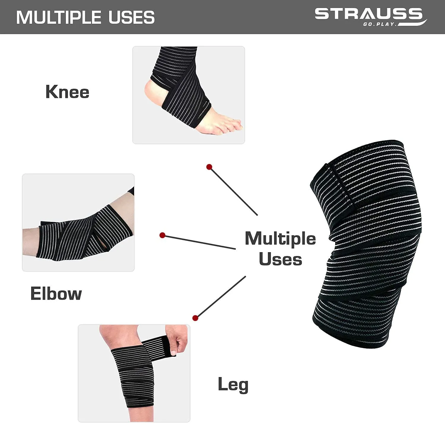 Strauss Wrist Support, Pair (Free Size, Black) with Knee Compression