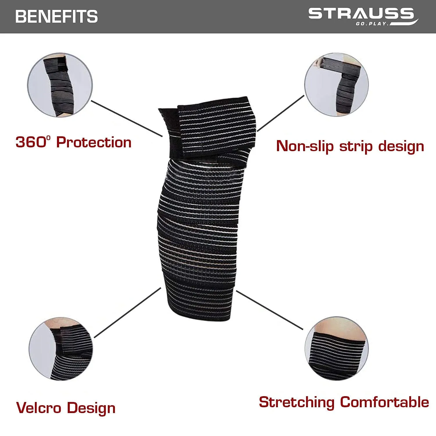 Strauss Wrist Support, Pair (Free Size, Black) with Knee Compression