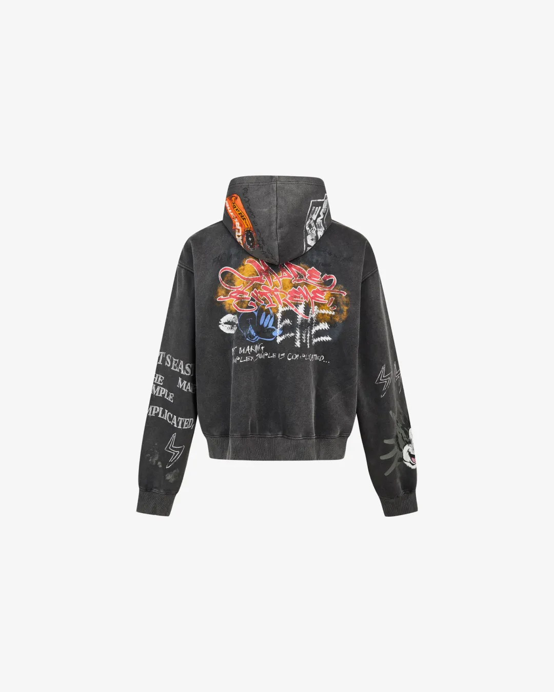 Street Graffiti Print Loose Zip-up Hoodie "Black"