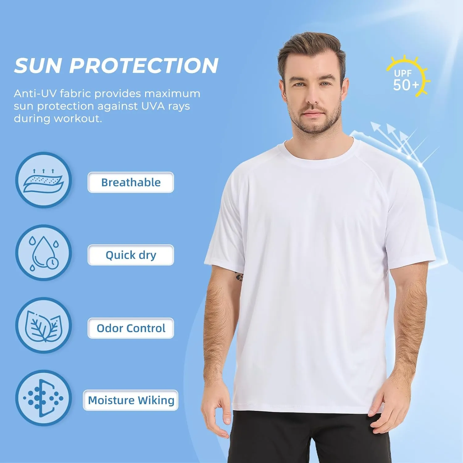 Sun Protection T-Shirts Short Sleeve Athletic Shirts for Men Quick Dry UPF 50  Workout for Running Fishing Hiking