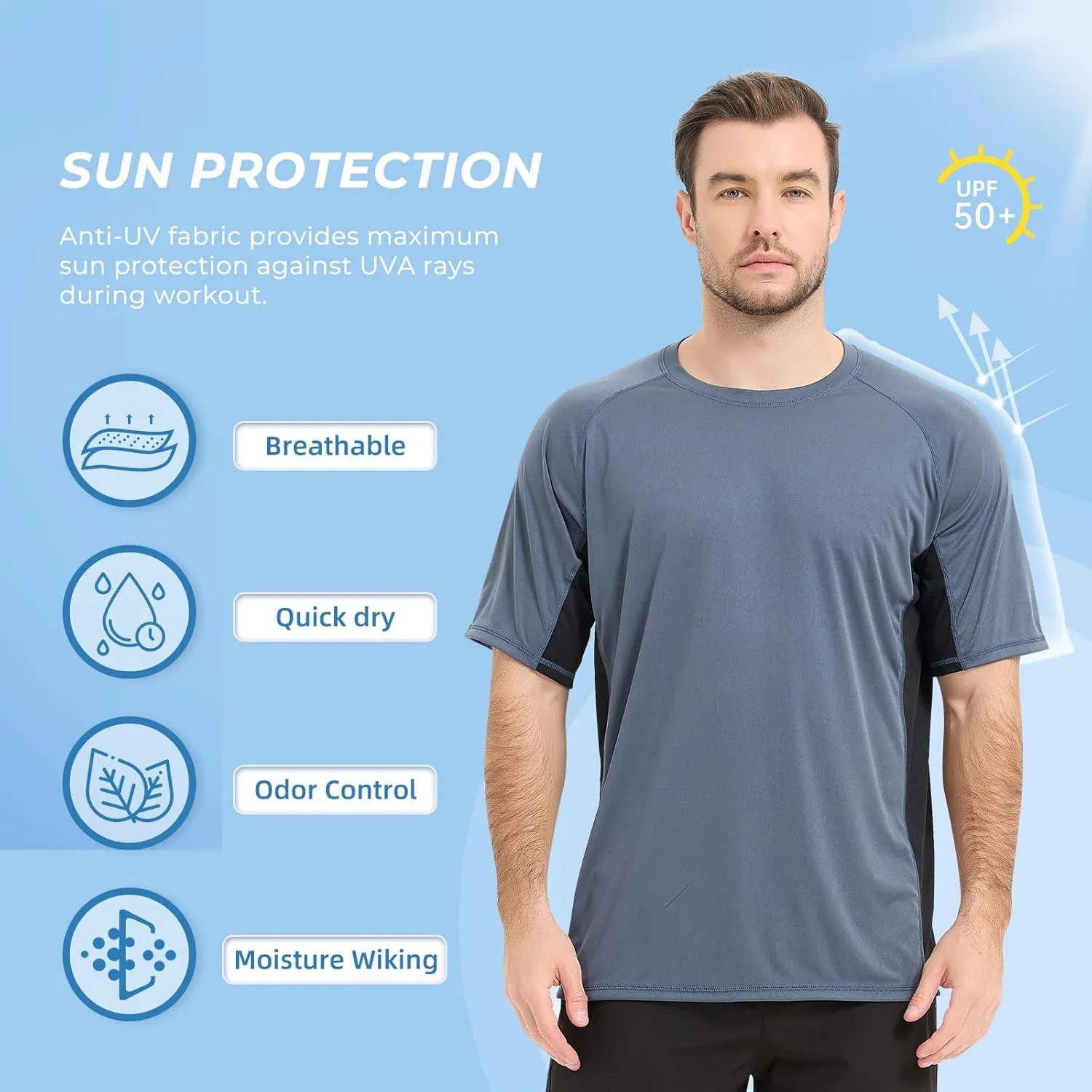 Sun Protection T-Shirts Short Sleeve Athletic Shirts for Men Quick Dry UPF 50  Workout for Running Fishing Hiking