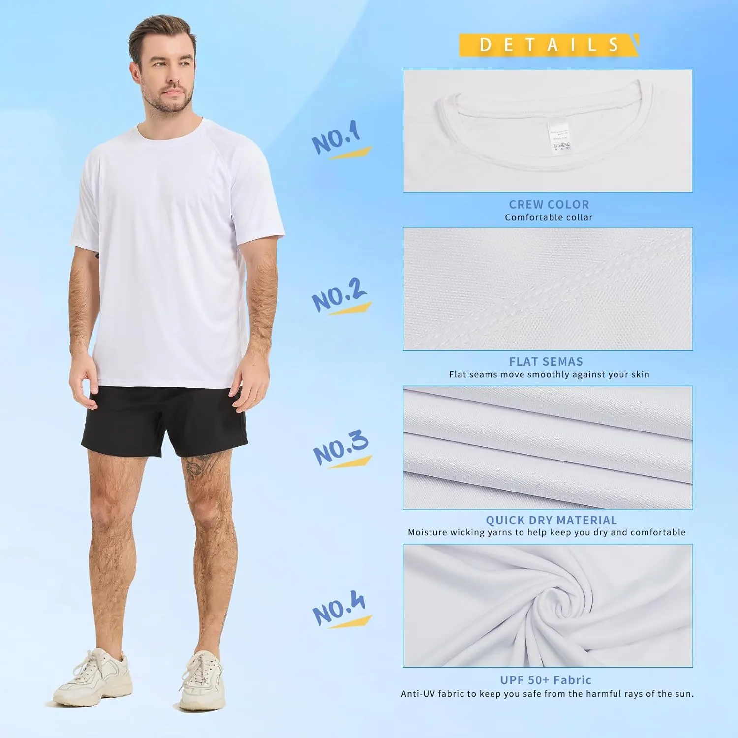 Sun Protection T-Shirts Short Sleeve Athletic Shirts for Men Quick Dry UPF 50  Workout for Running Fishing Hiking