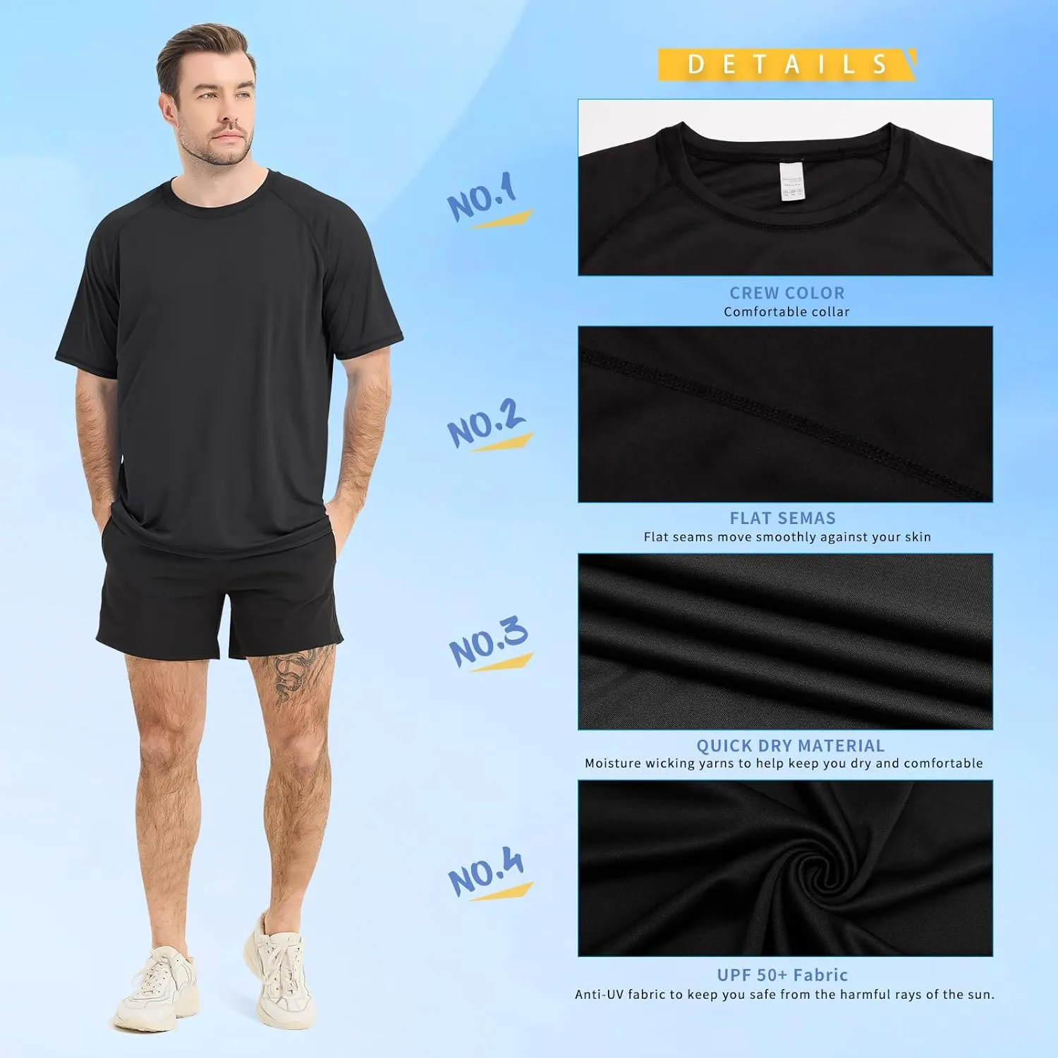 Sun Protection T-Shirts Short Sleeve Athletic Shirts for Men Quick Dry UPF 50  Workout for Running Fishing Hiking
