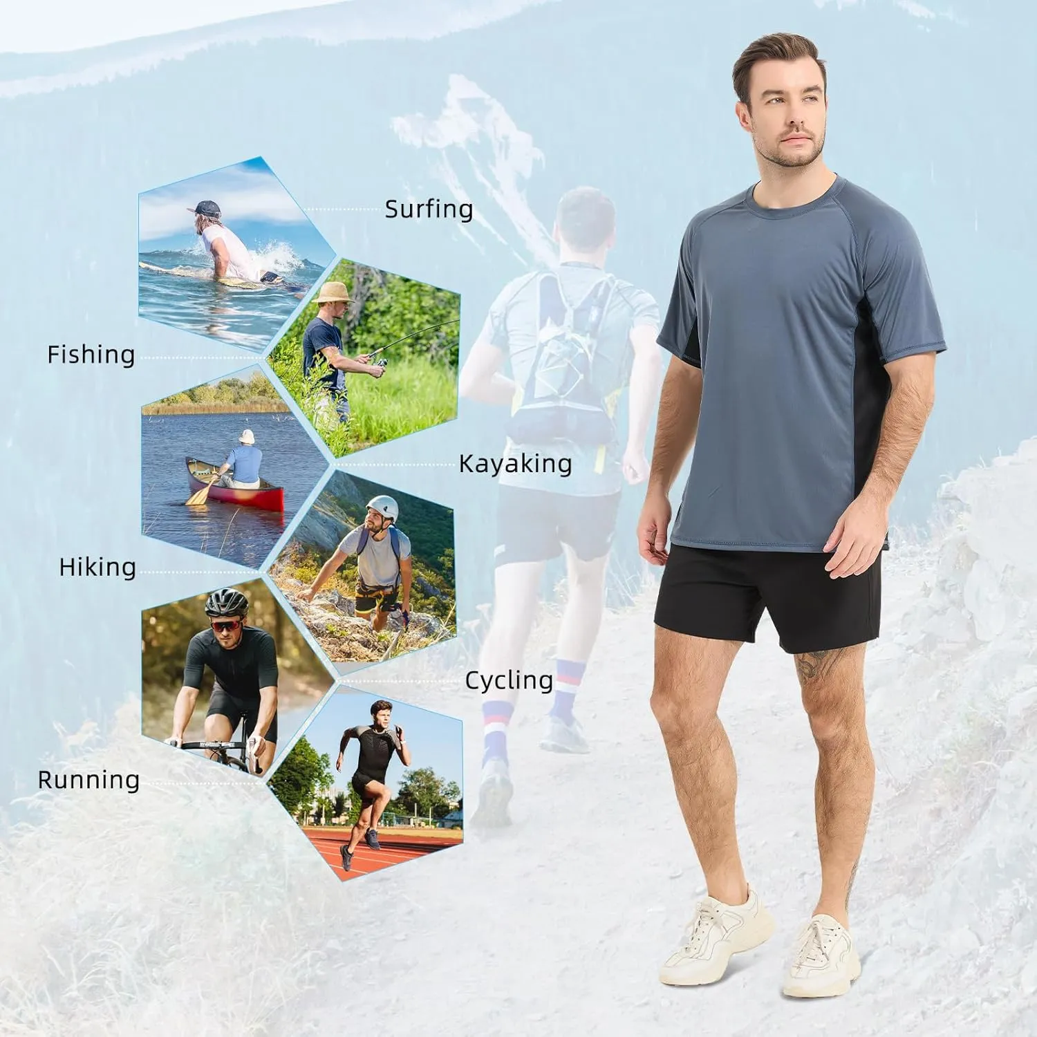 Sun Protection T-Shirts Short Sleeve Athletic Shirts for Men Quick Dry UPF 50  Workout for Running Fishing Hiking