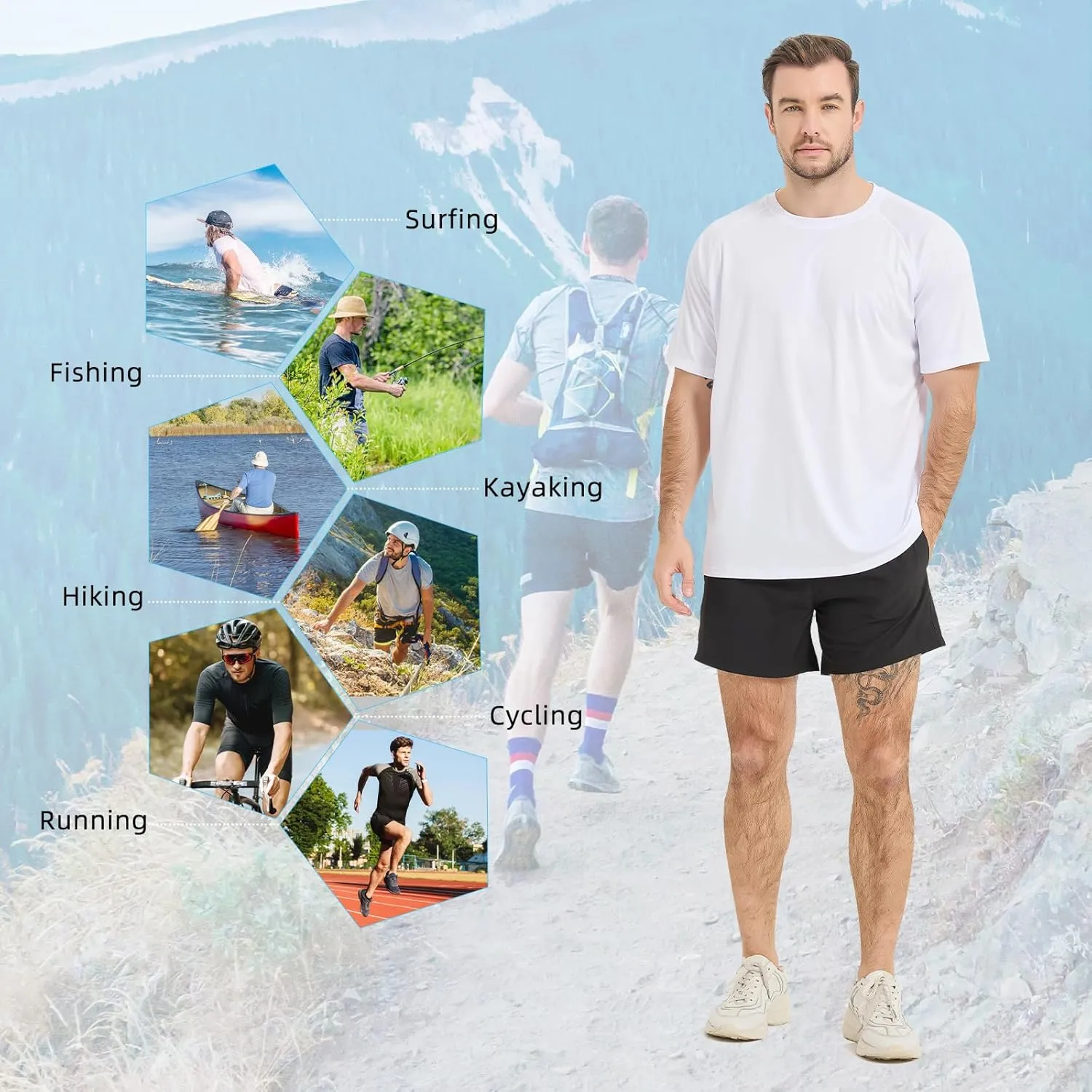 Sun Protection T-Shirts Short Sleeve Athletic Shirts for Men Quick Dry UPF 50  Workout for Running Fishing Hiking