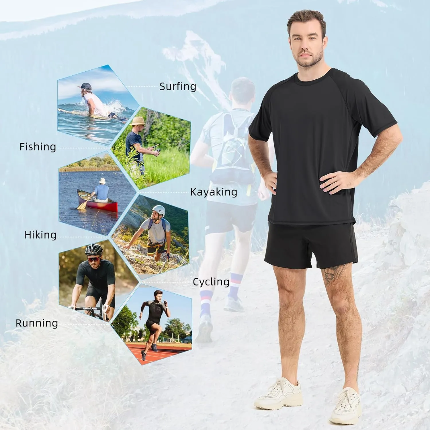 Sun Protection T-Shirts Short Sleeve Athletic Shirts for Men Quick Dry UPF 50  Workout for Running Fishing Hiking