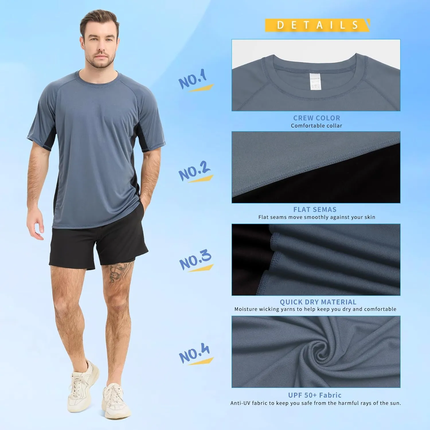 Sun Protection T-Shirts Short Sleeve Athletic Shirts for Men Quick Dry UPF 50  Workout for Running Fishing Hiking