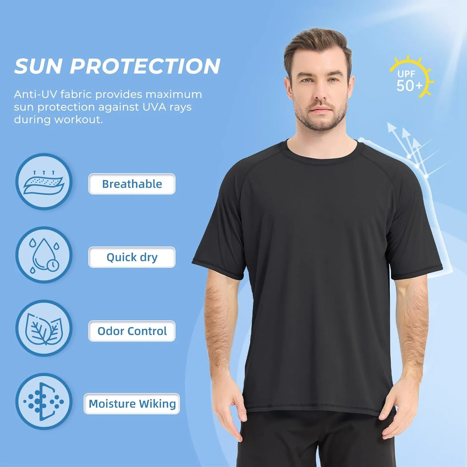 Sun Protection T-Shirts Short Sleeve Athletic Shirts for Men Quick Dry UPF 50  Workout for Running Fishing Hiking