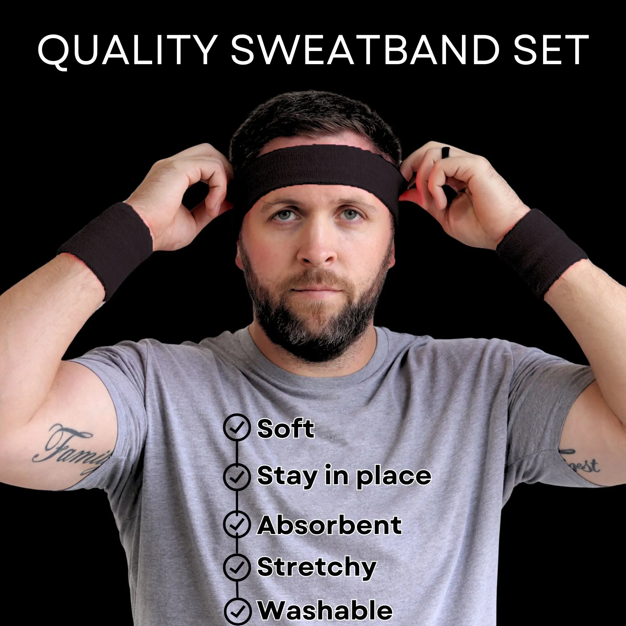 Sweatband Sets Terry Cotton Headband and 2 Wristbands Pack You Pick Colors & Quantities