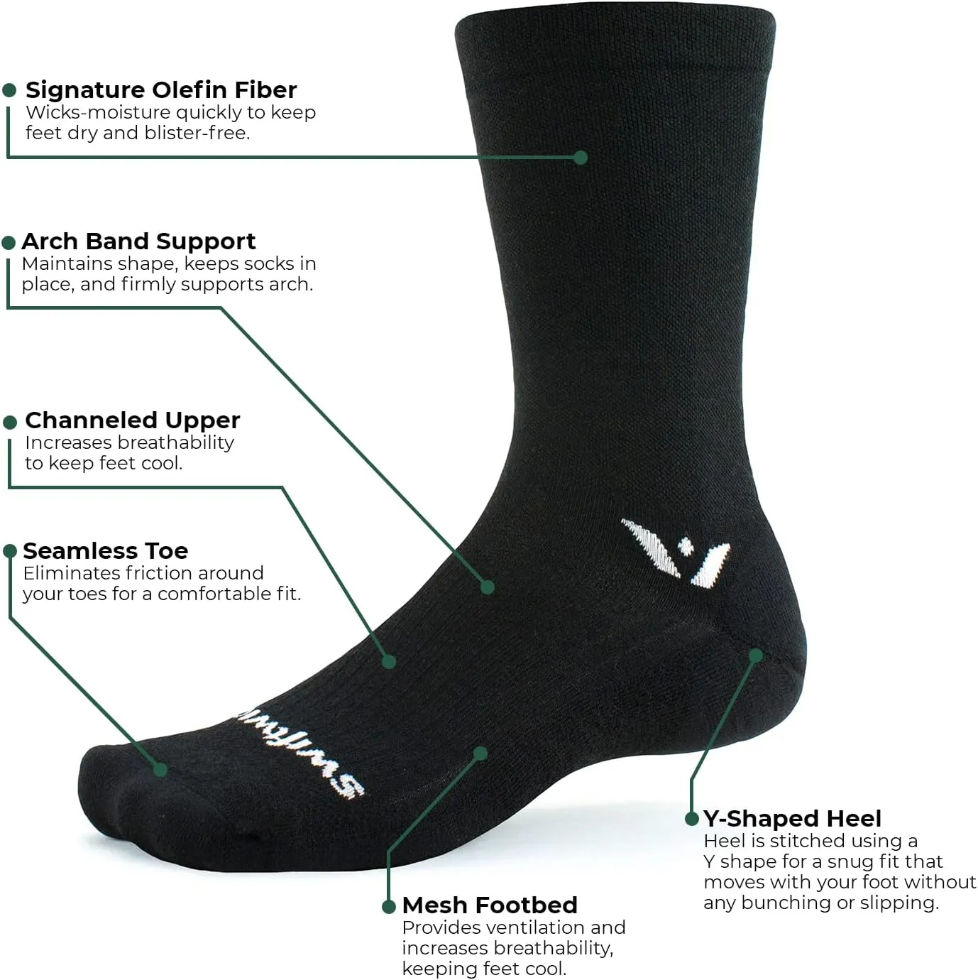 Swiftwick- PURSUIT Crew Hiking & Cycling Crew Socks, Durable, Merino Wool