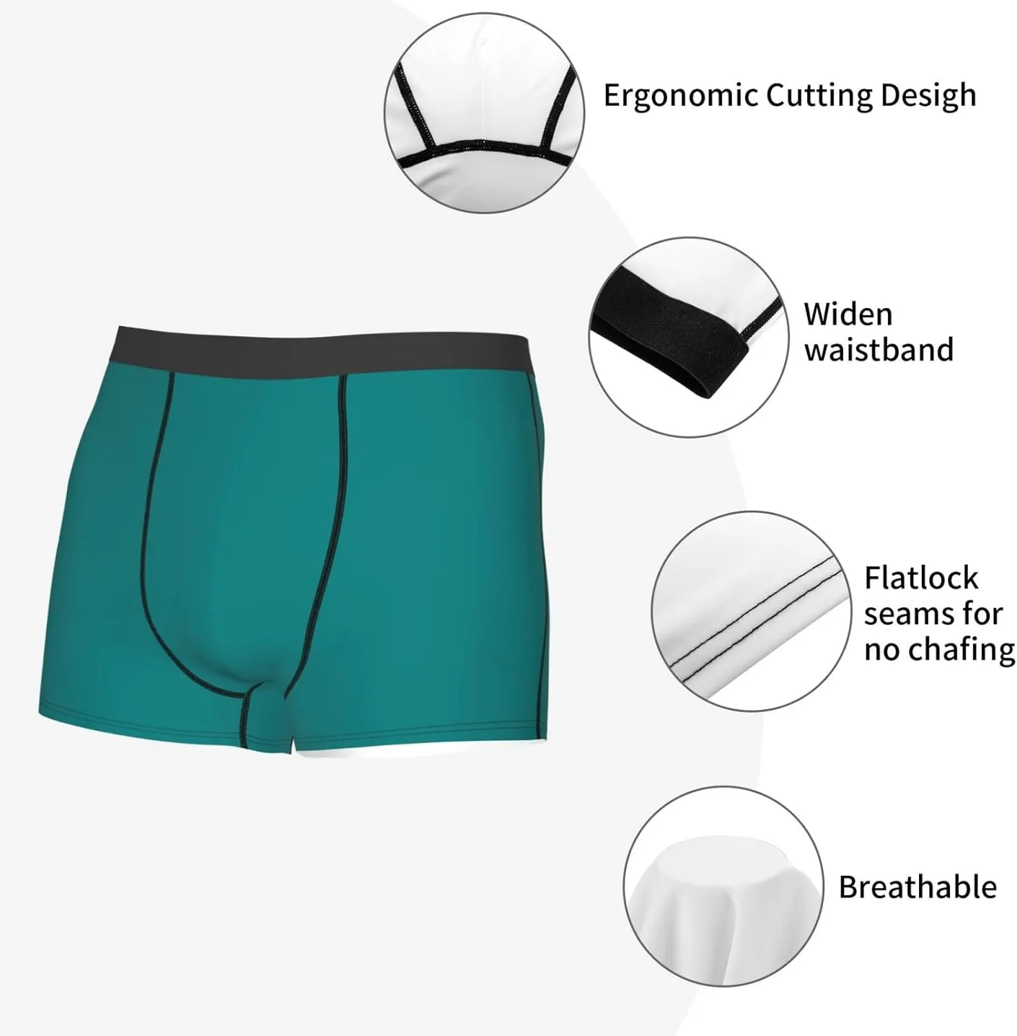 Teal Print Boxer Briefs For Men Breathable Underwear-