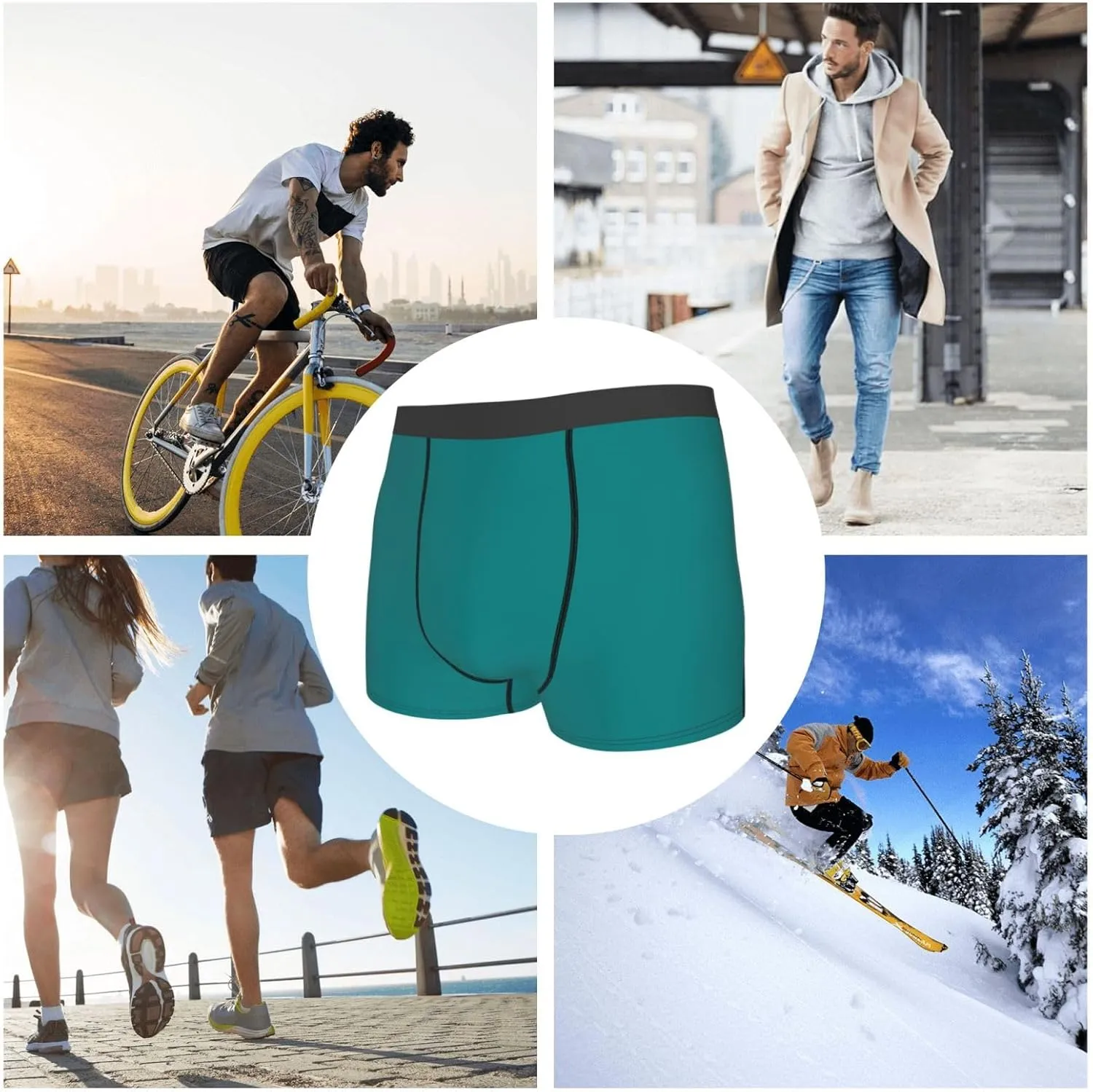 Teal Print Boxer Briefs For Men Breathable Underwear-