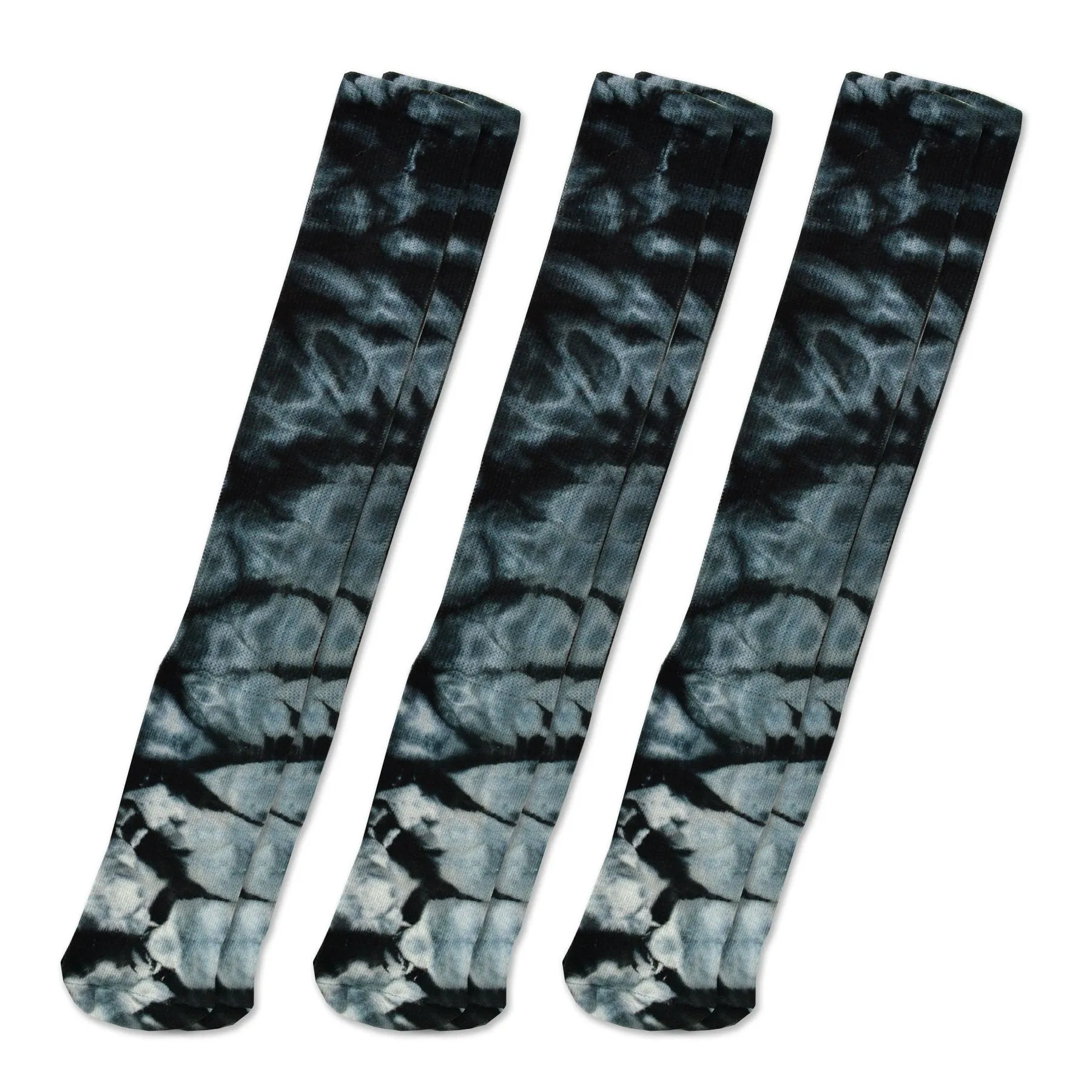 TeeHee Socks Unisex Soccer Cotton Over The Knee High Tie Dye Black 3-Pack (50528)