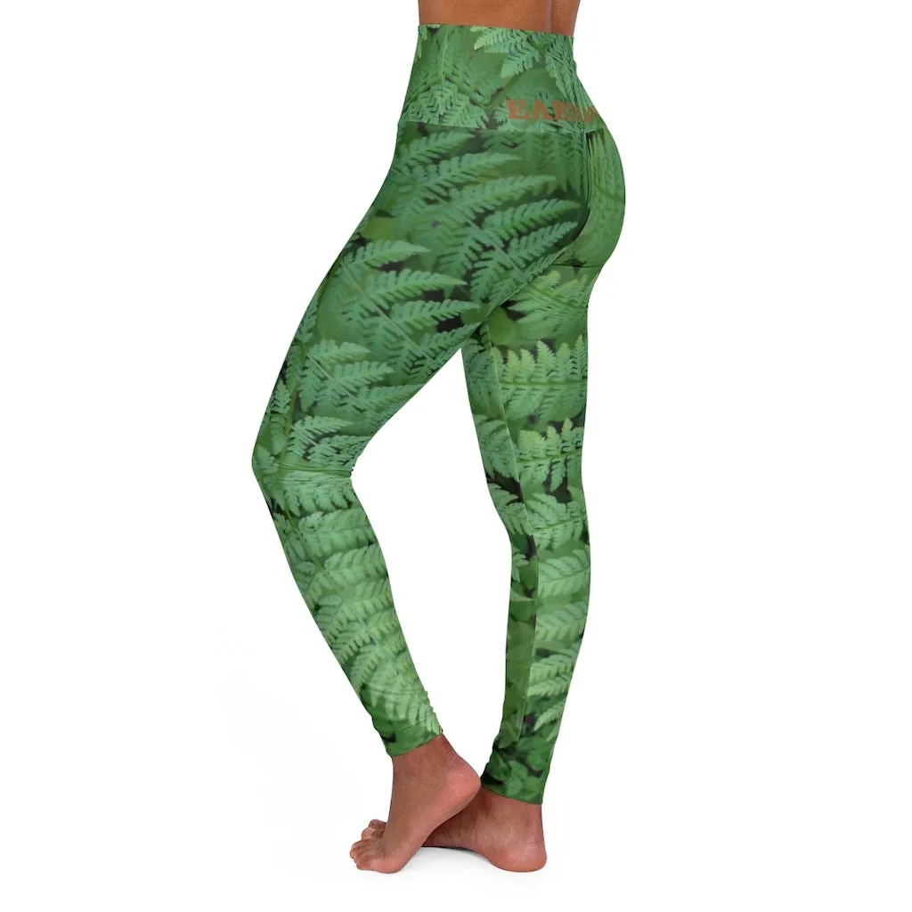 The EARTH LOVE Collection - "A Forest Fern" Design High-Waisted Yoga Leggings, Fitness Leggings, Nature-Inspired Leggings