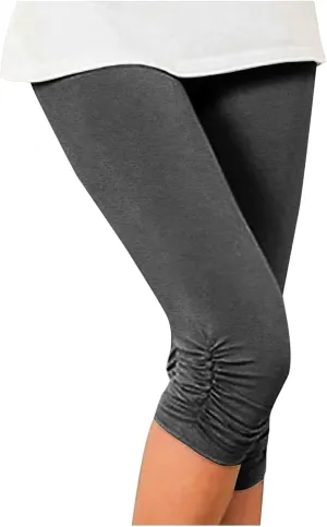 Thick High Waist Yoga Pants Length Capri Leggings 2024 Summer Cropped Pants Casual Solid Comfy Capris Casual Knee