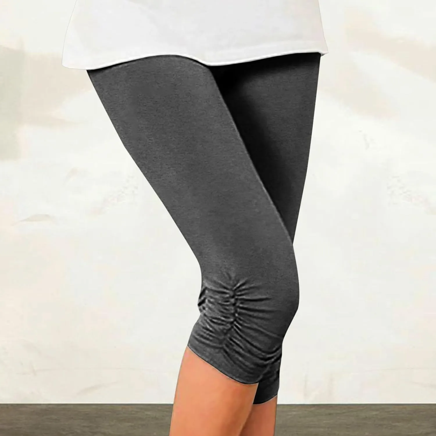 Thick High Waist Yoga Pants Length Capri Leggings 2024 Summer Cropped Pants Casual Solid Comfy Capris Casual Knee
