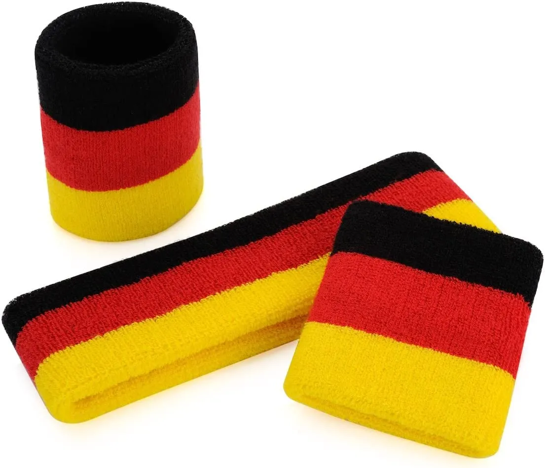 Toyshine 9 Pieces Sweatbands Set, Includes Sports Headband and Wrist Sweatbands Striped Sweat Band for Athletic Men and Women - Red Black