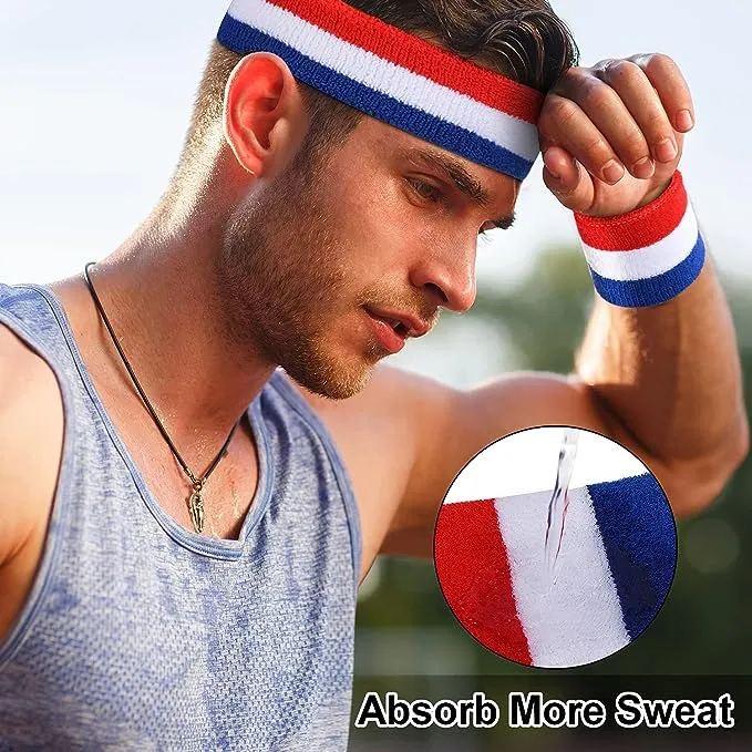 Toyshine 9 Pieces Sweatbands Set, Includes Sports Headband and Wrist Sweatbands Striped Sweat Band for Athletic Men and Women SSTP