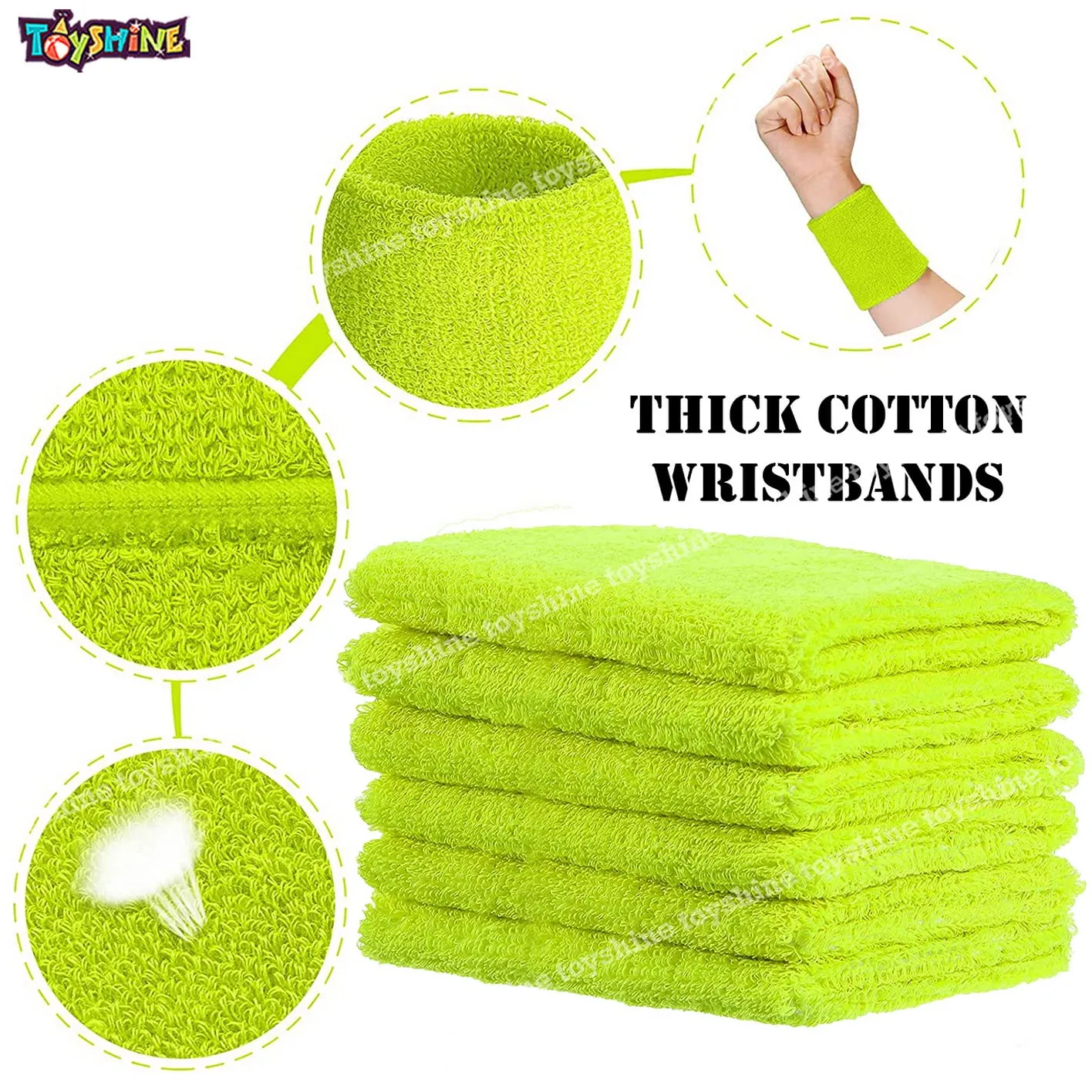 Toyshine Thick Cotton Wristbands (5 INCH), Athletic Sweat Bands for Sports Activities - Pack of 2 Pairs Pink/Neon (SSTP)