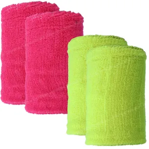 Toyshine Thick Cotton Wristbands (5 INCH), Athletic Sweat Bands for Sports Activities - Pack of 2 Pairs Pink/Neon (SSTP)