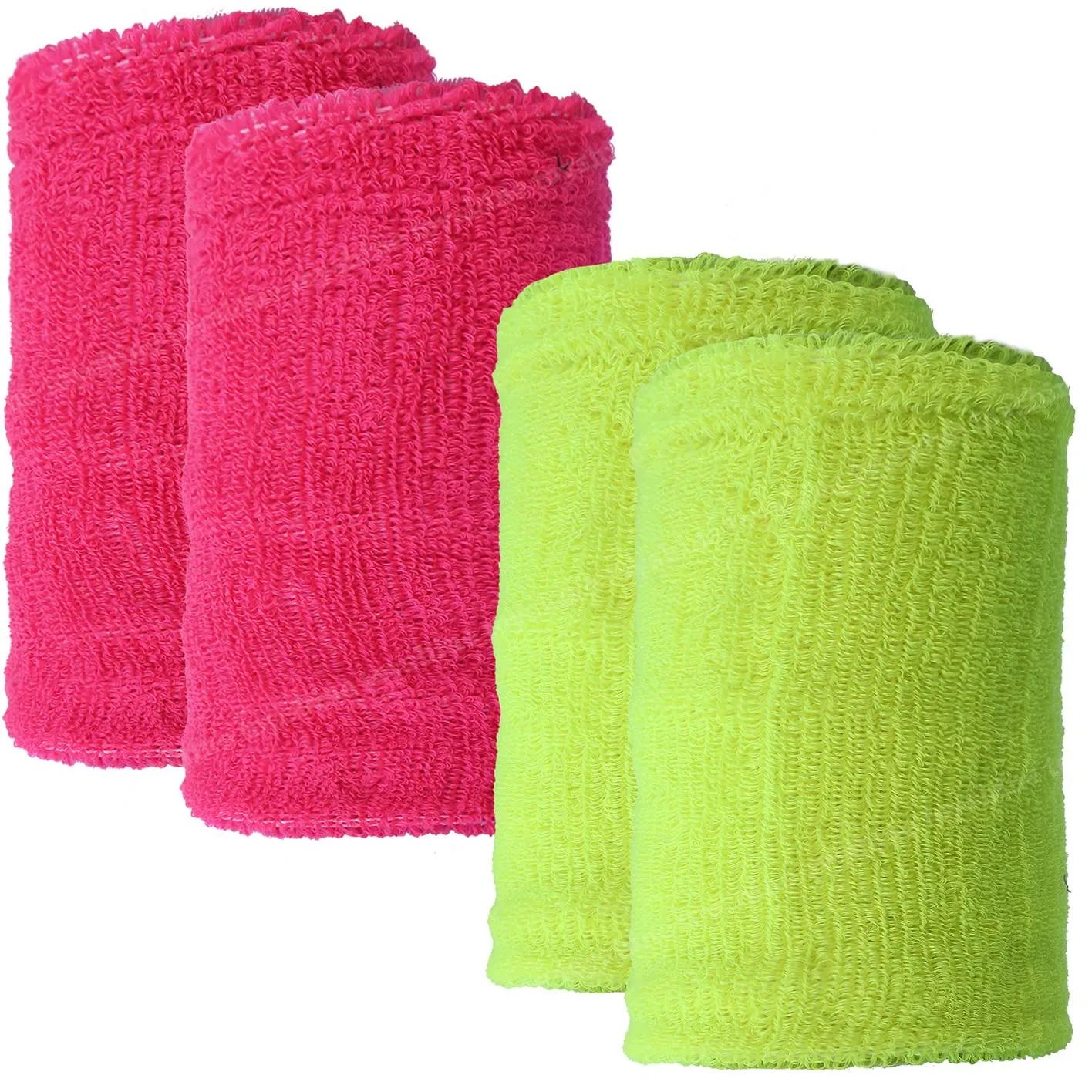 Toyshine Thick Cotton Wristbands (5 INCH), Athletic Sweat Bands for Sports Activities - Pack of 2 Pairs Pink/Neon (SSTP)