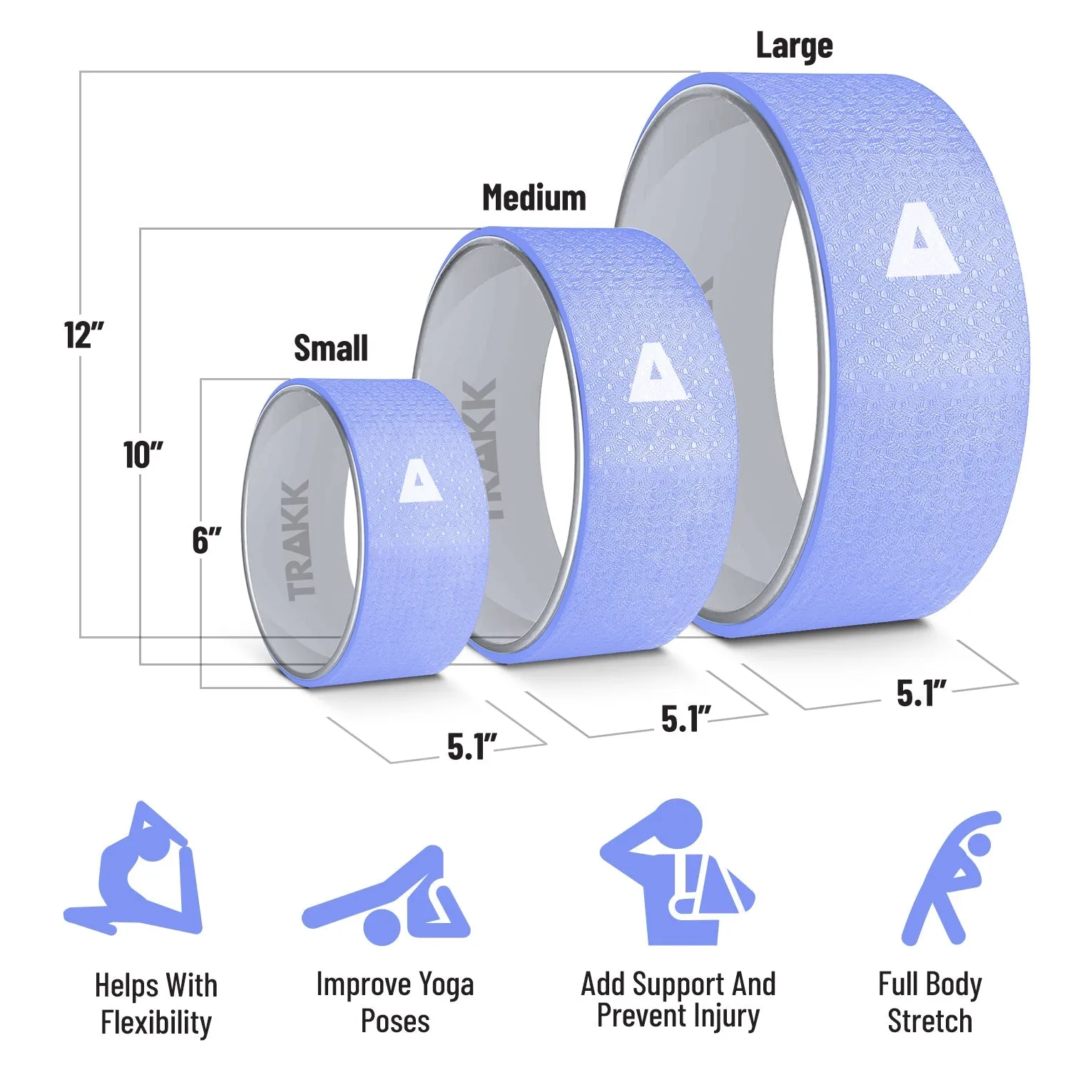TRAKK Sport Back Circle. 3 in 1 12 Inch, 10 Inch, 6 Inch Yoga Wheel Set to Relieve Back Pain and Myofascial Release. Perfect for Stretching, Improving Flexibility & Mobility