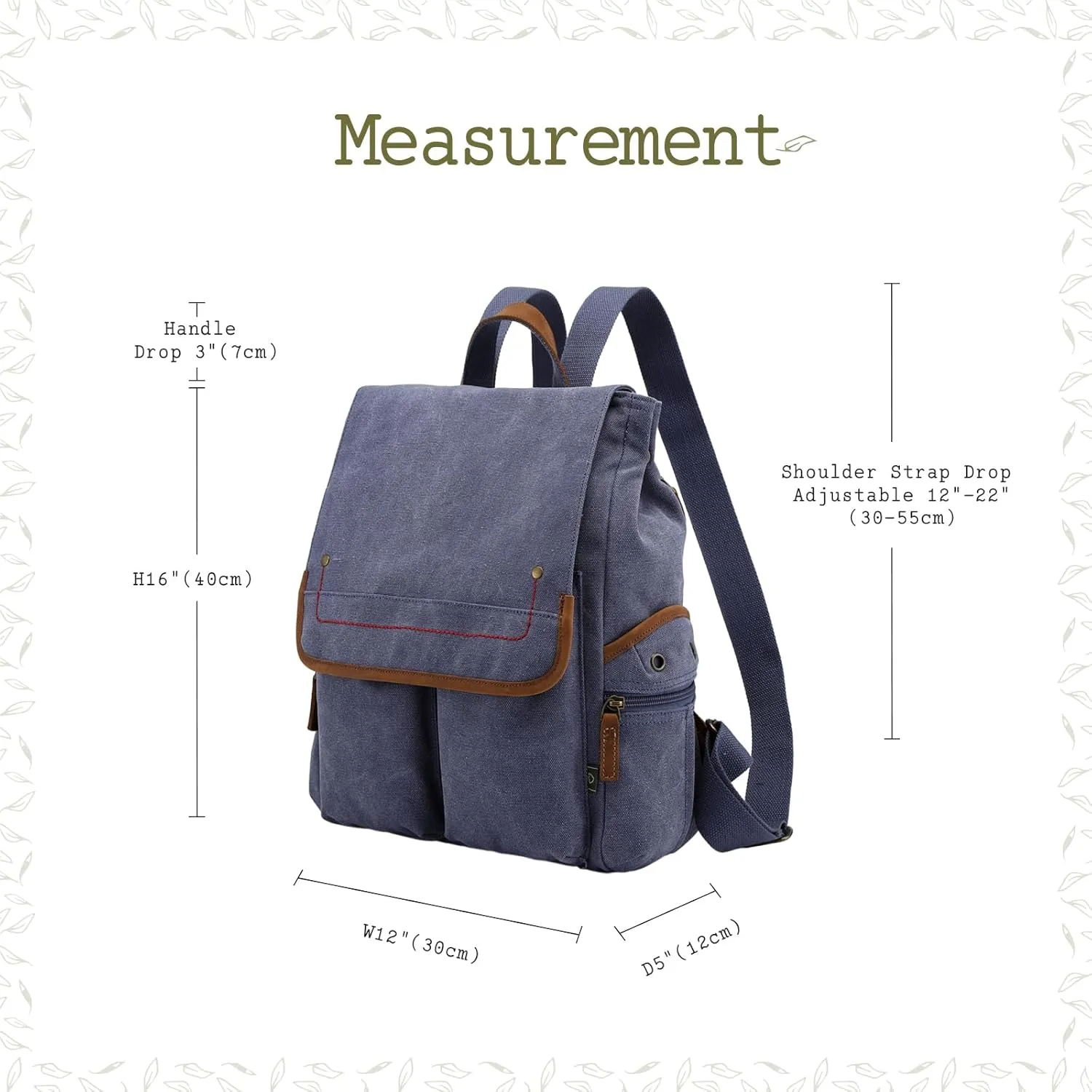 TSD Brand Canvas Backpack Lightweight Travel Daypack Carry On Laptop Backpack Lightweight Hiking Backpack (Navy)