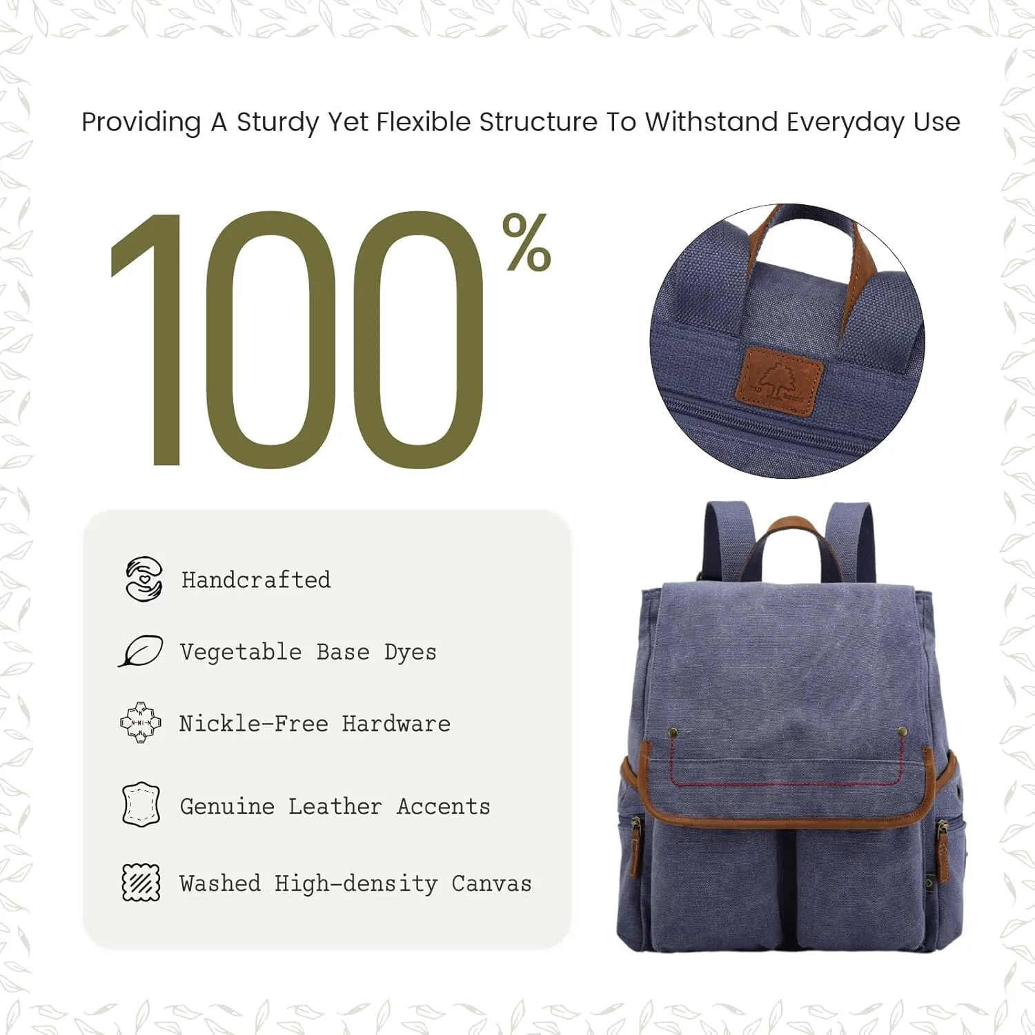 TSD Brand Canvas Backpack Lightweight Travel Daypack Carry On Laptop Backpack Lightweight Hiking Backpack (Navy)