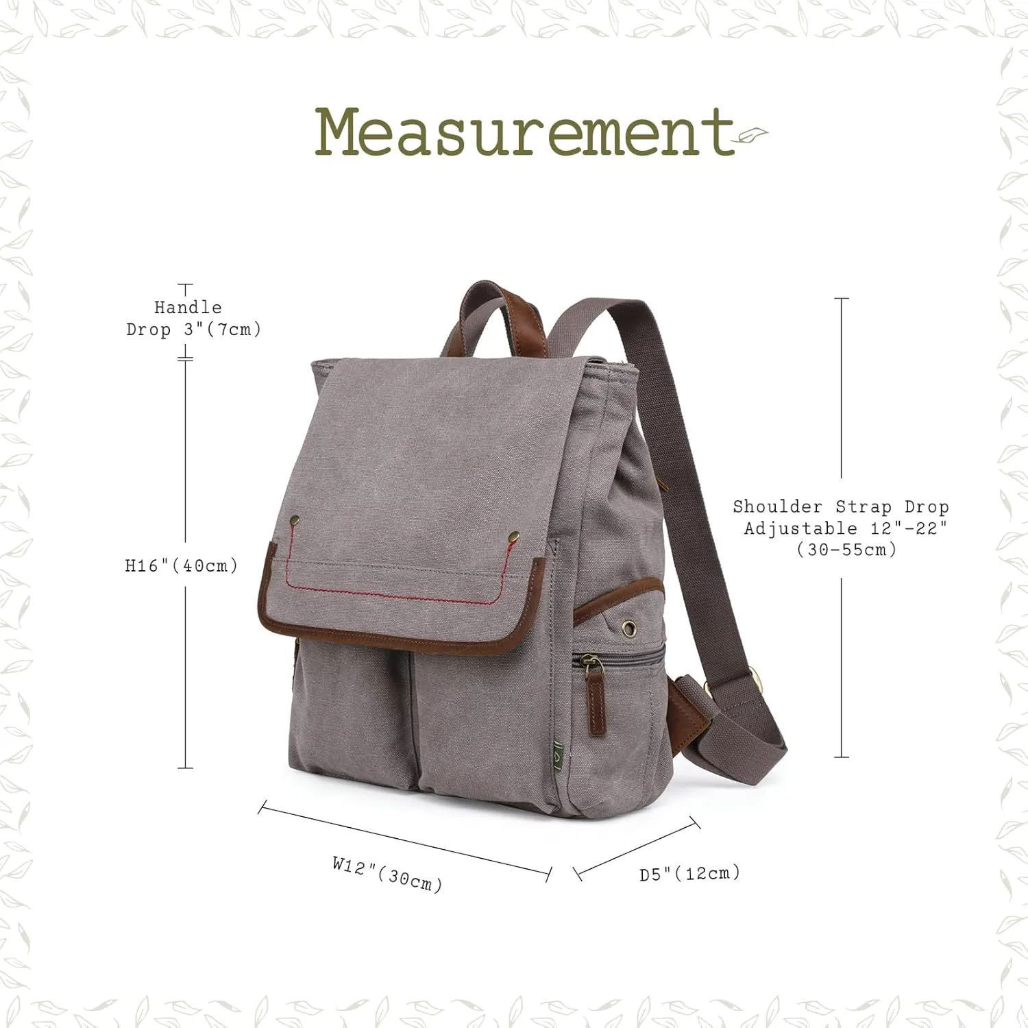 TSD Brand Canvas Backpack Lightweight Travel Daypack Lightweight Carry On Laptop Backpack Hiking Backpack(Gray)