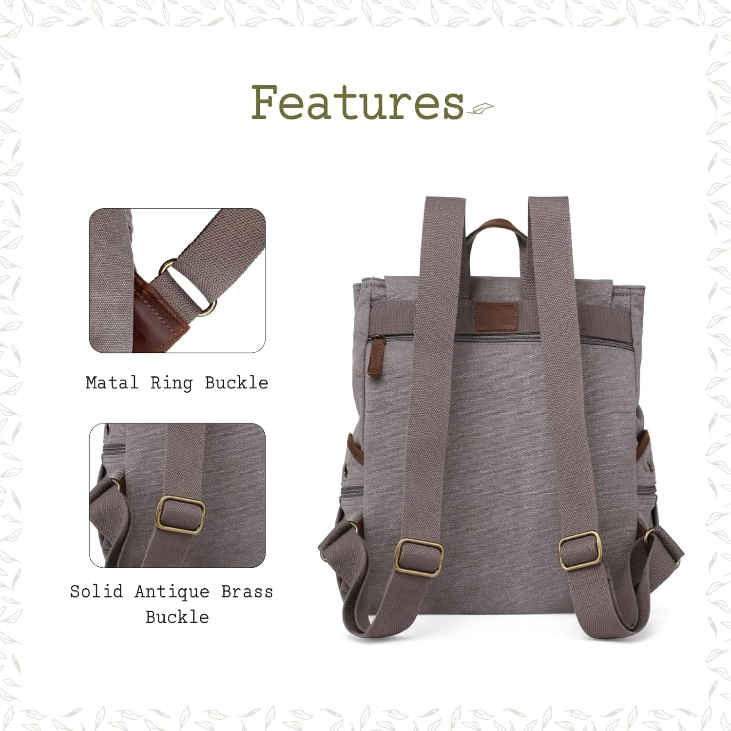 TSD Brand Canvas Backpack Lightweight Travel Daypack Lightweight Carry On Laptop Backpack Hiking Backpack(Gray)