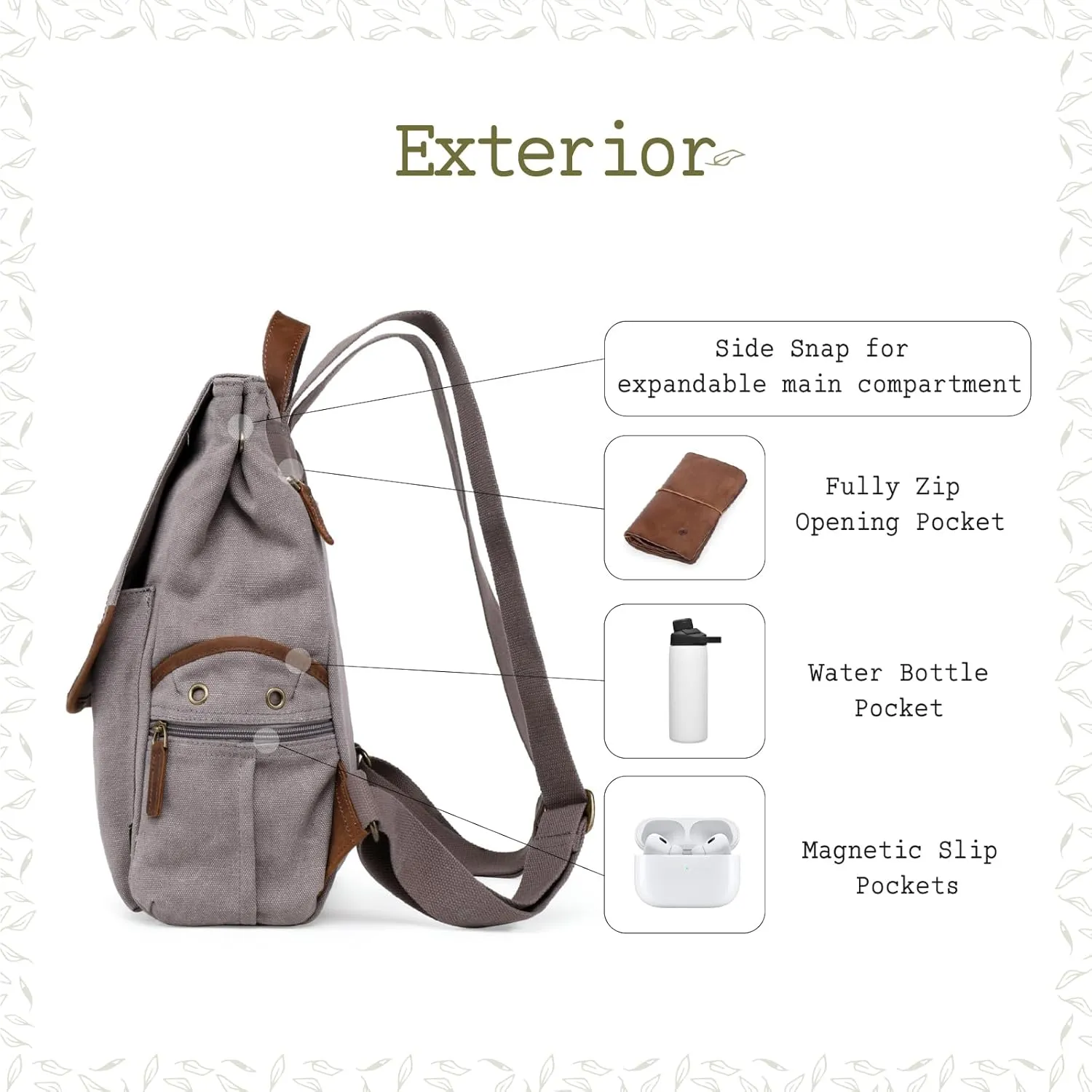 TSD Brand Canvas Backpack Lightweight Travel Daypack Lightweight Carry On Laptop Backpack Hiking Backpack(Gray)