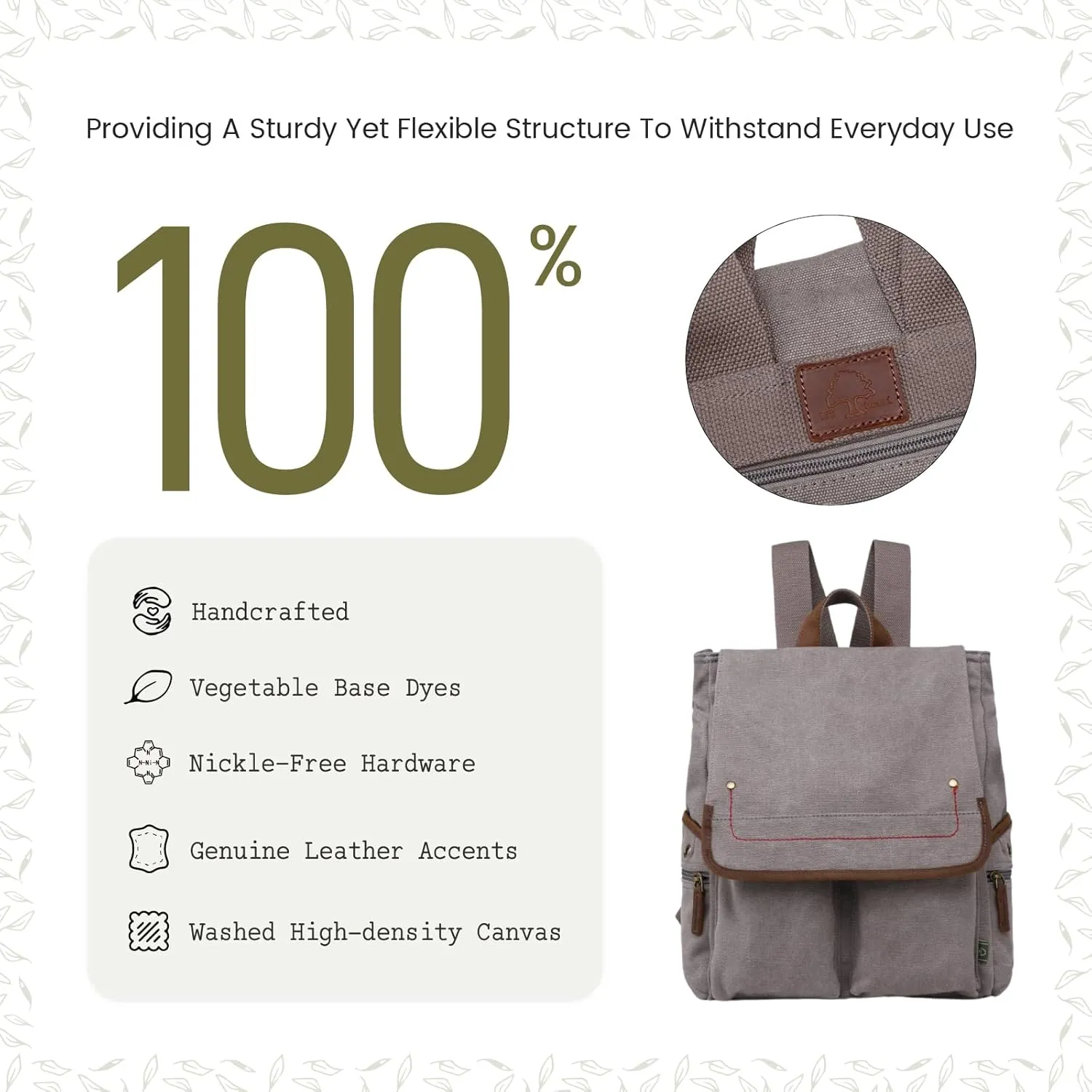 TSD Brand Canvas Backpack Lightweight Travel Daypack Lightweight Carry On Laptop Backpack Hiking Backpack(Gray)