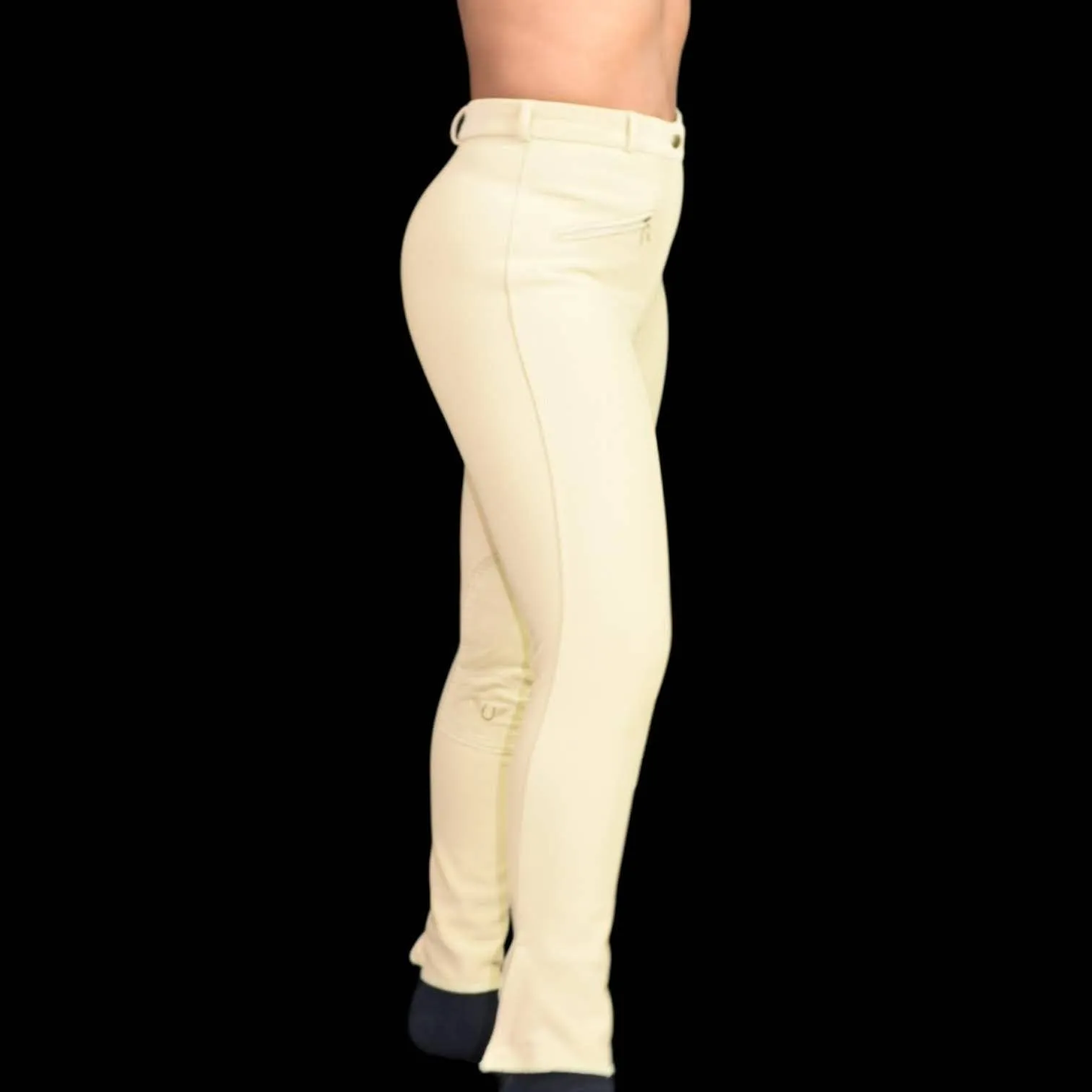 Tuffrider Riding Pants Tan Ribbed Knee Patch Breeches Sock Bottom Size 26 Womens Equestrian