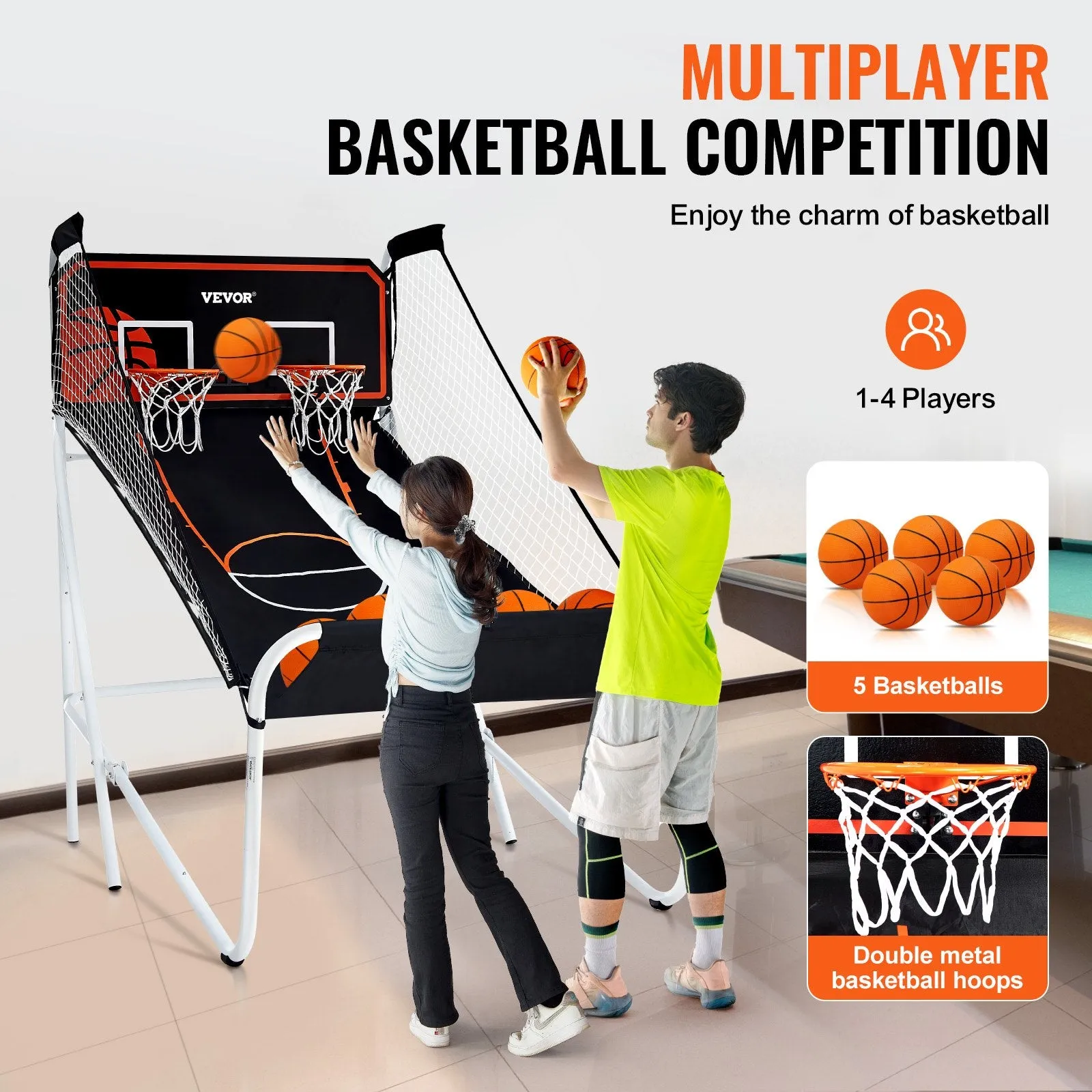 Vevor Arcade Basketball Game Foldable 2 Player with 5 Balls Electronic Scoreboard New