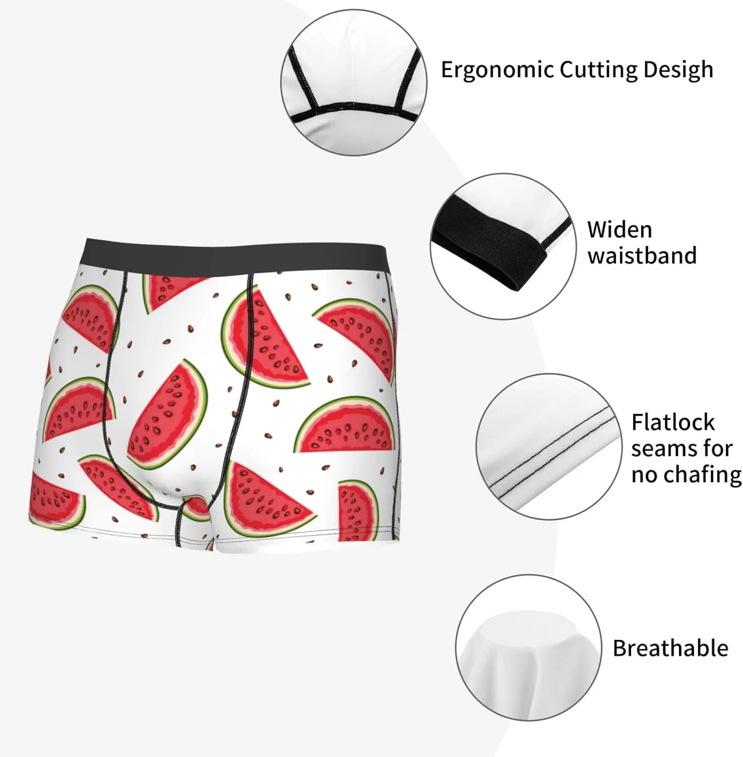 Watermelon Print Boxer Briefs For Men Breathable Underwear-