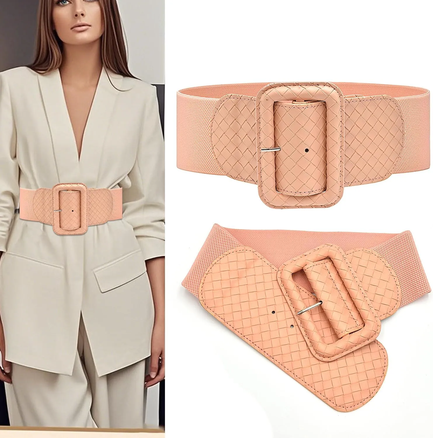 Wide Stretchy Belt for Women, Fashion Elastic Belts Ladies Waist Belt Stretchy Cinch Belts Waistband for Dresses